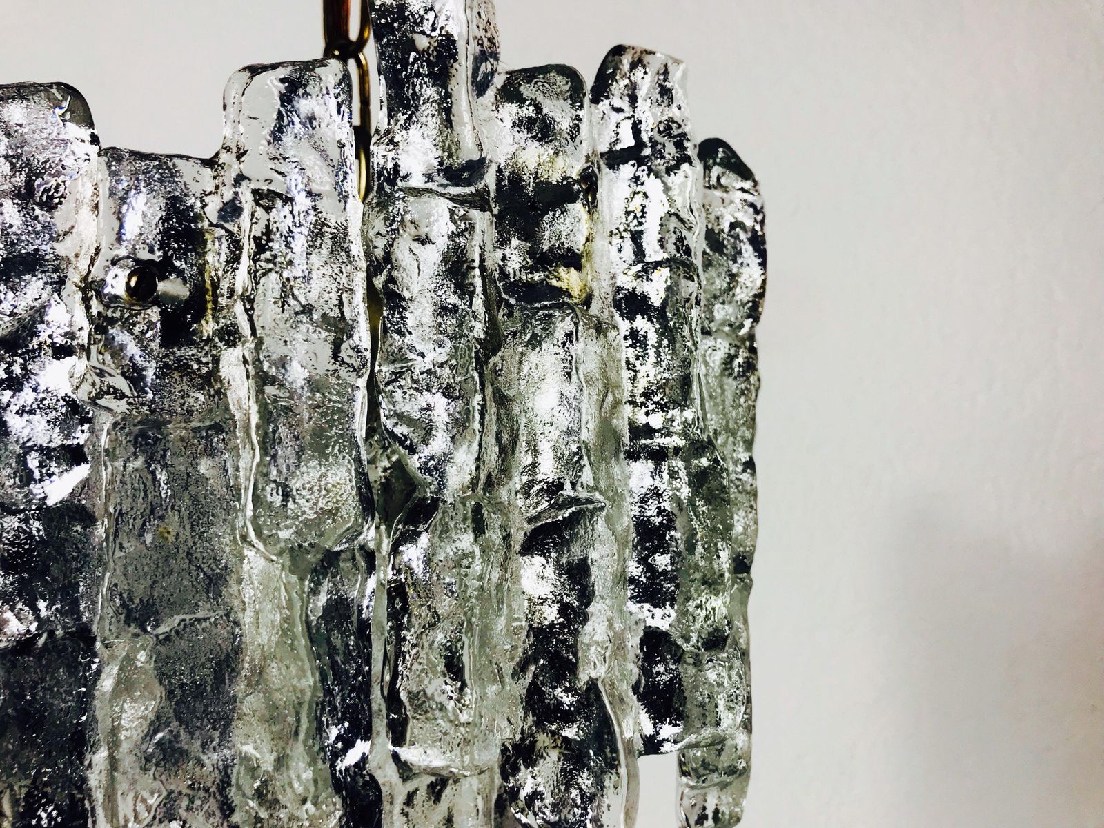 Midcentury Ice Crystal Glass Pendant Light Or Chandelier By Kalmar, Circa 1960s photo Lighting