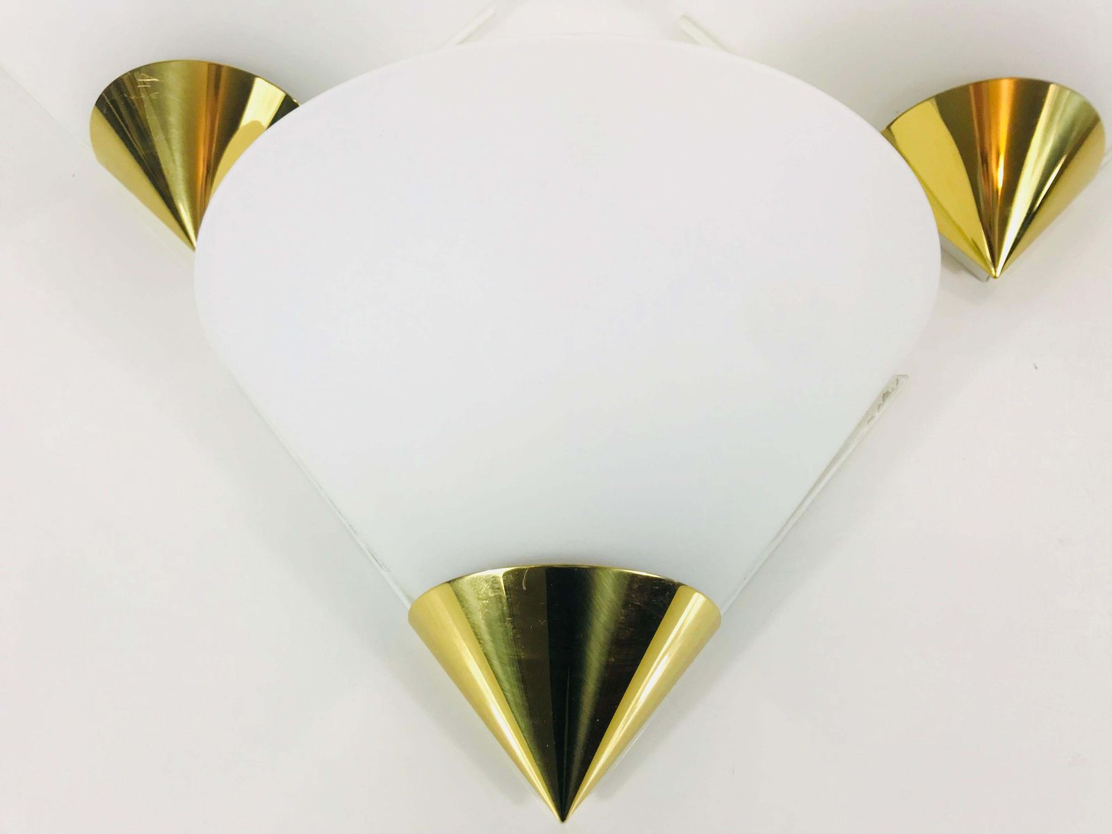 Set Of 3 Midcentury Brass And Opaline Glass Wall Lamps By Limburg, 1970s photo 1816.0