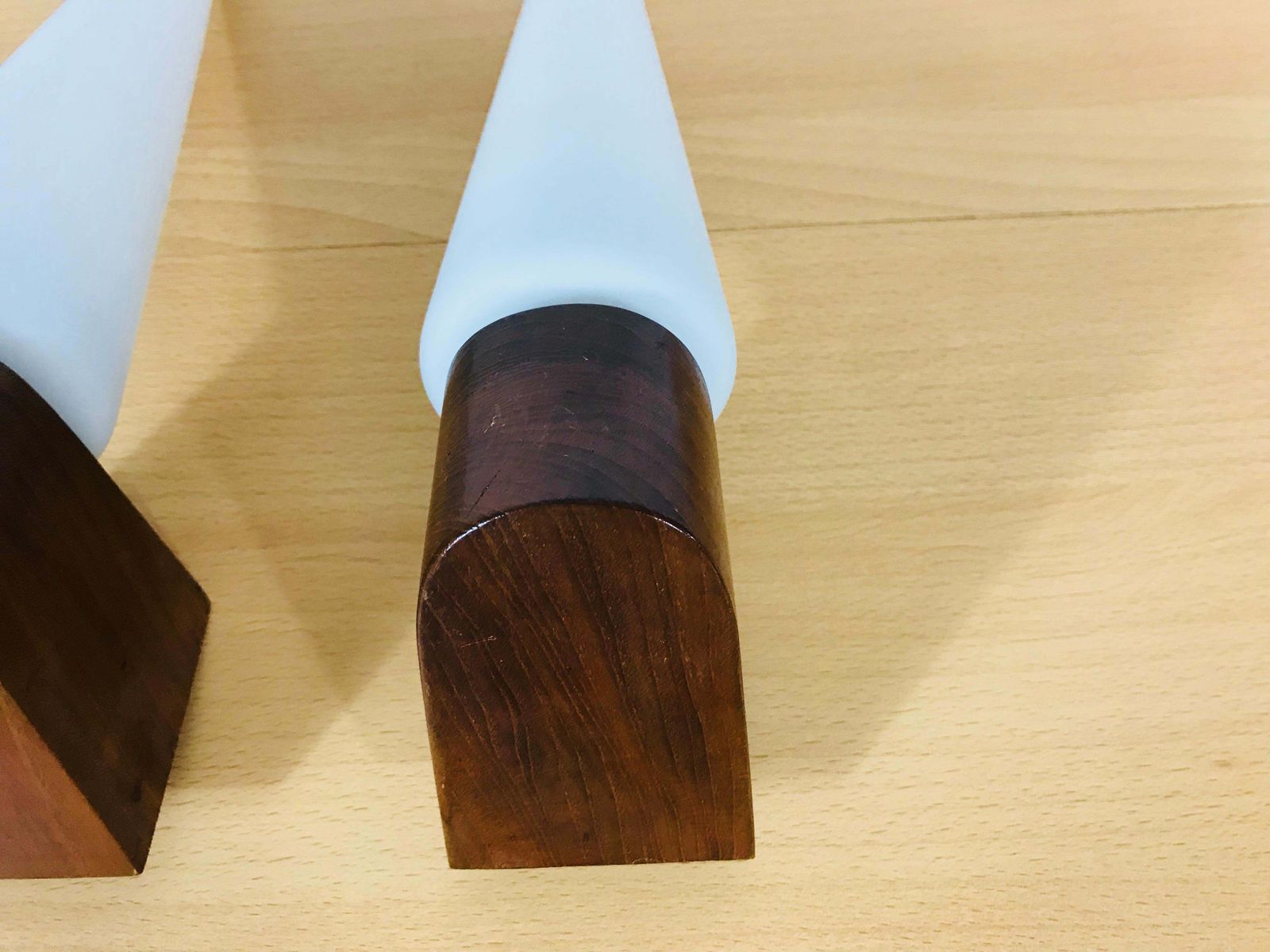 Mid Century Modern Teak And Opaque Glass Wall Lamps, 1960s, Scandinavian, Pair photo 846.0