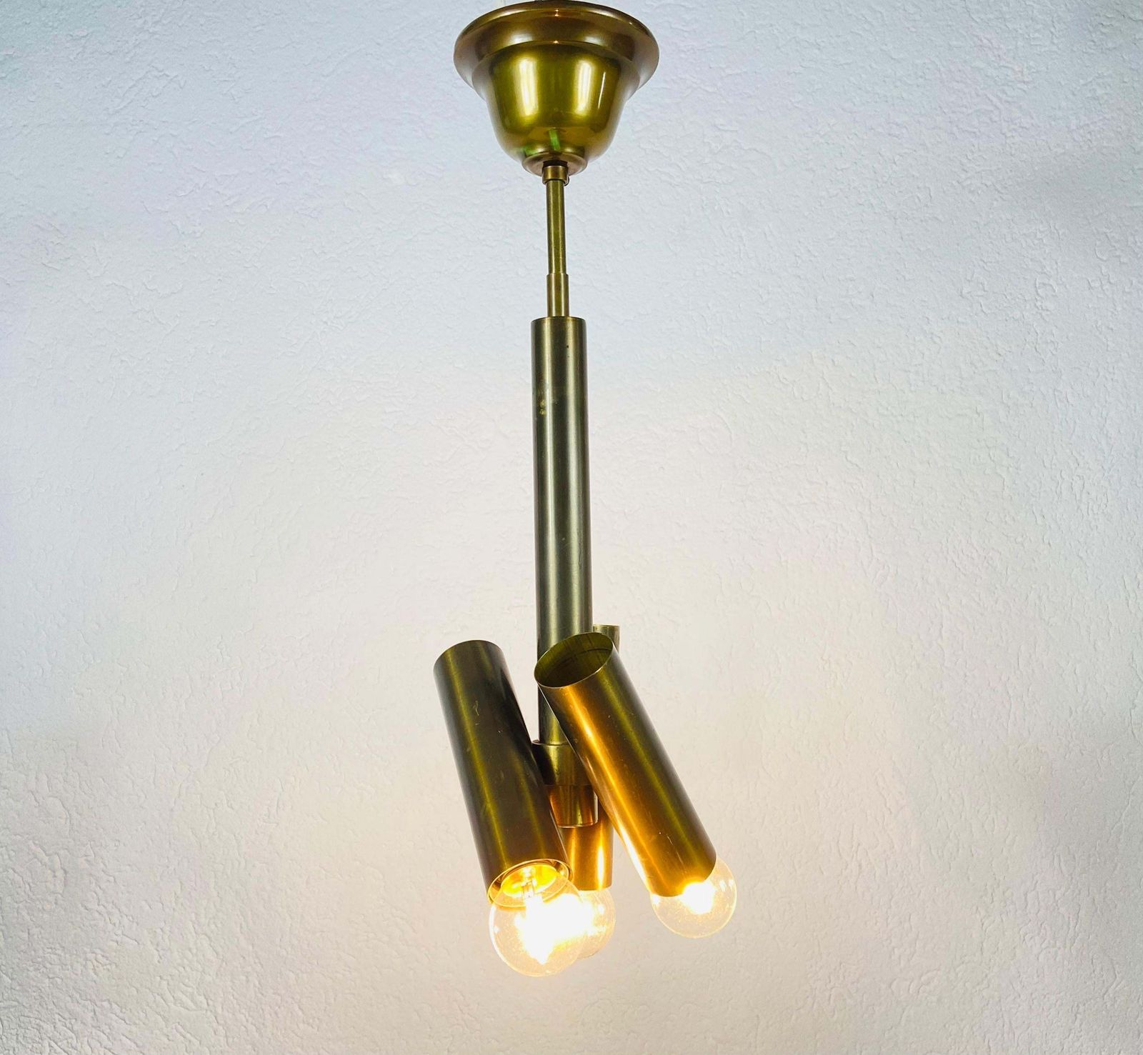 Italian Midcentury Brass 3 Arm Chandelier In The Style Of Stilnovo, Italy, 1950s photo buy