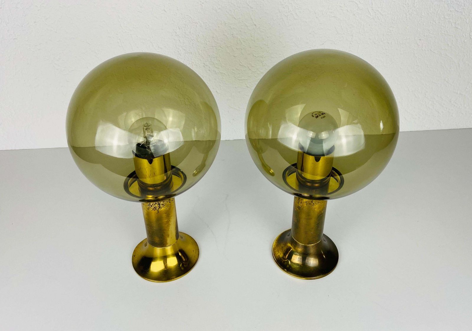 Pair Of Midcentury Glass Flush Mounts By Ott International, 1960s photo furniture