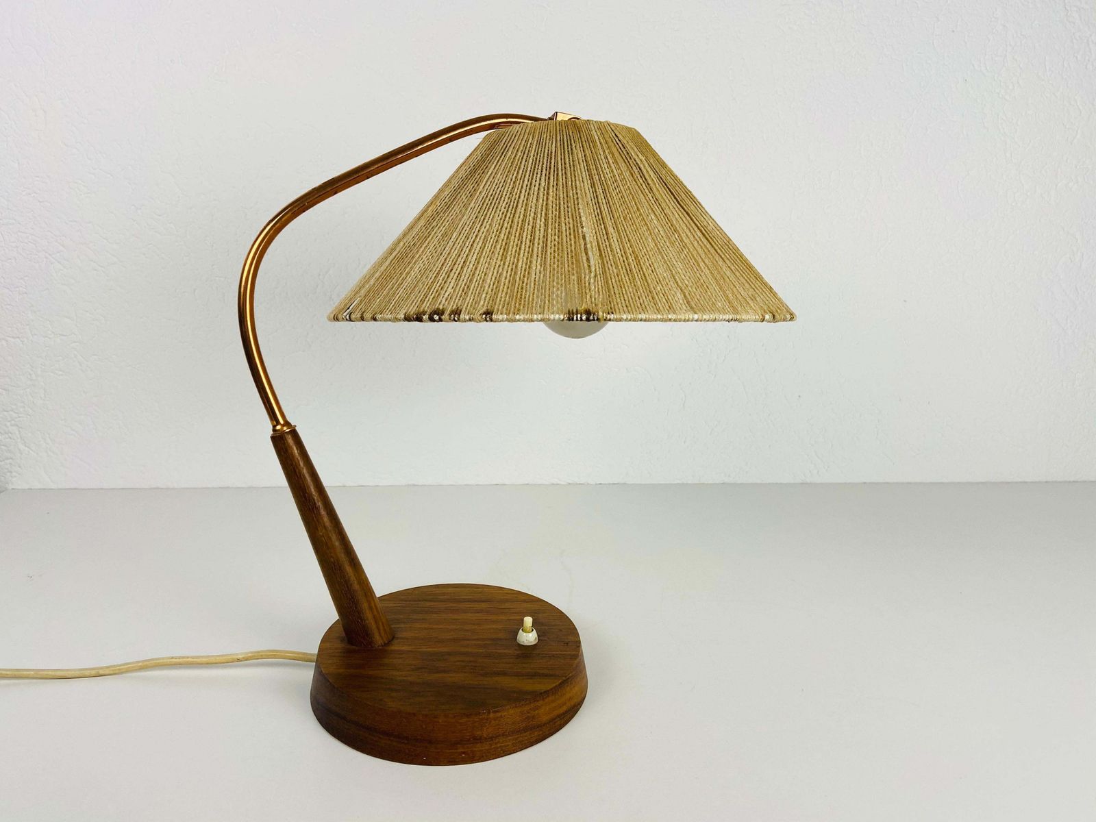 Midcentury Teak And Rattan Table Lamp By Temde, Circa 1970 photo Lighting