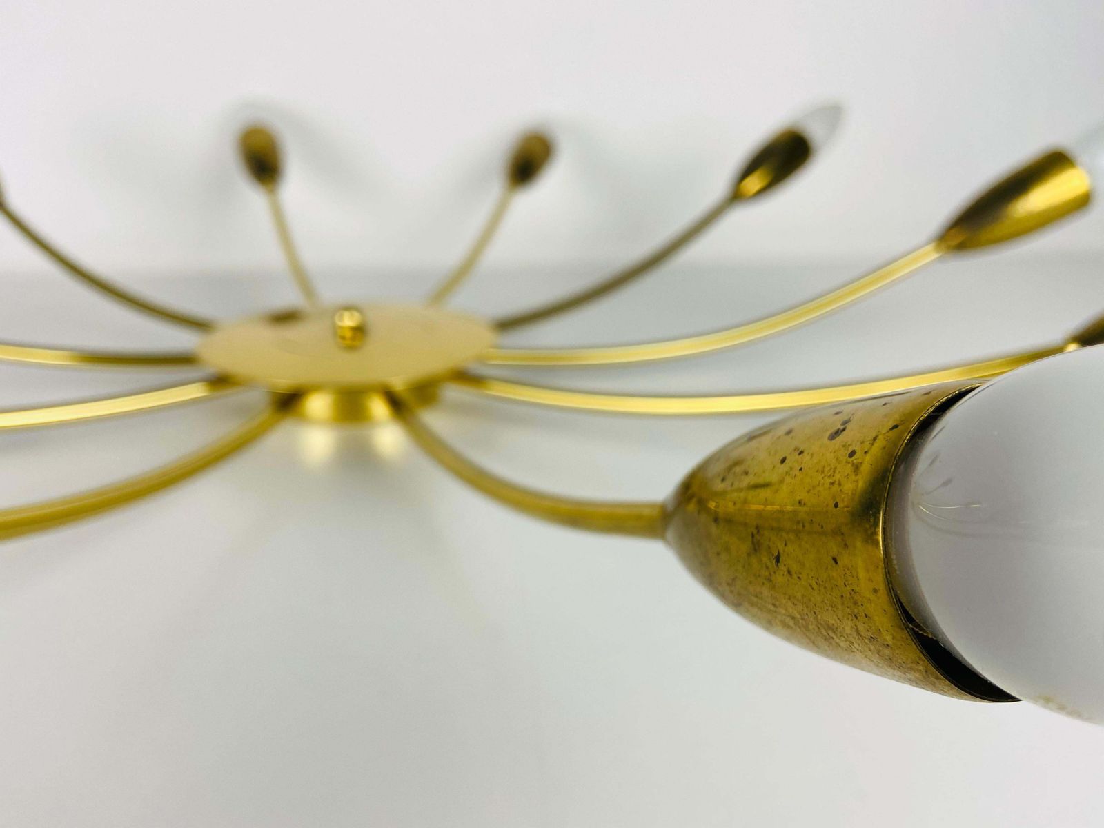 Large Midcentury Brass 10 Arm Sputnik Chandelier, 1950s photo vintage