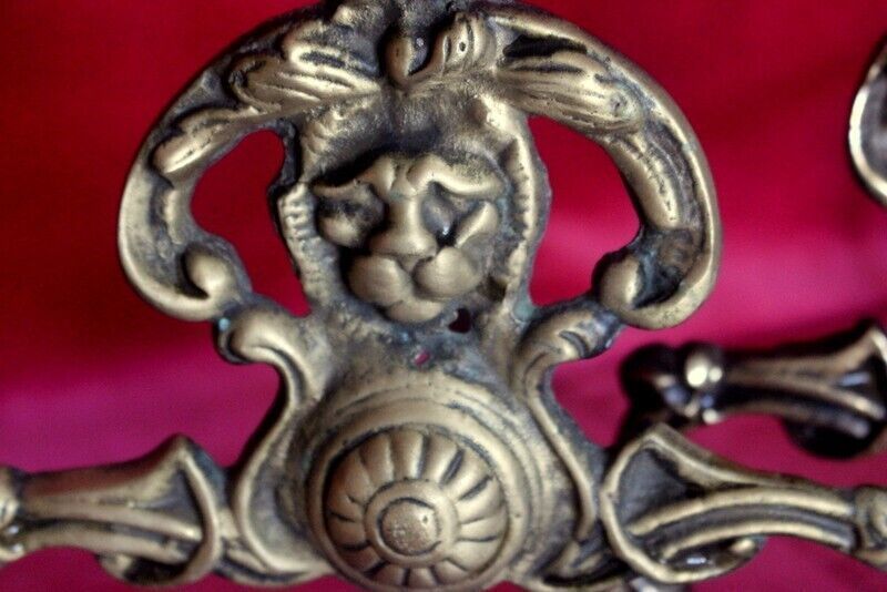 19th C Pair Of Italian Antique Cast Iron And Brass Fireplace Andirons Fire Dogs photo 160.0