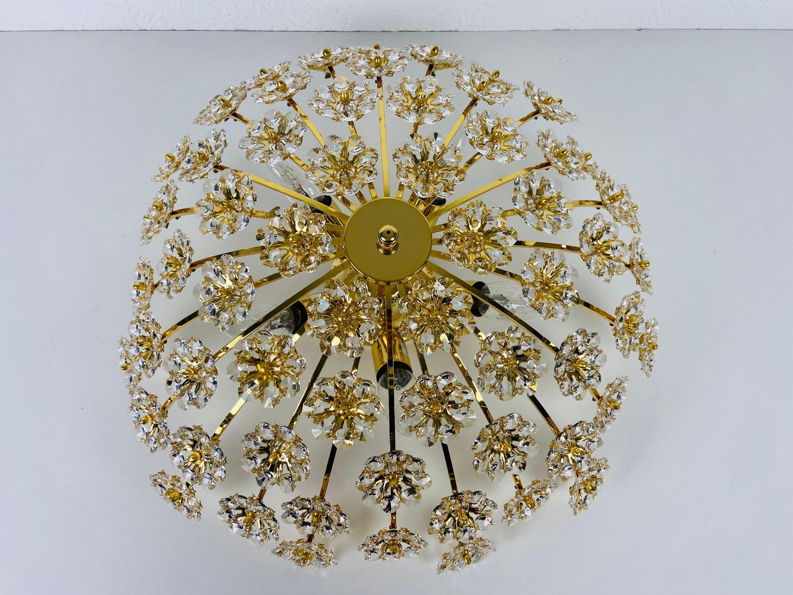 Verguld Messing En Kristalglas Plafondlamp Van Palwa, Duitsland, Jaren 1970 photo furniture
