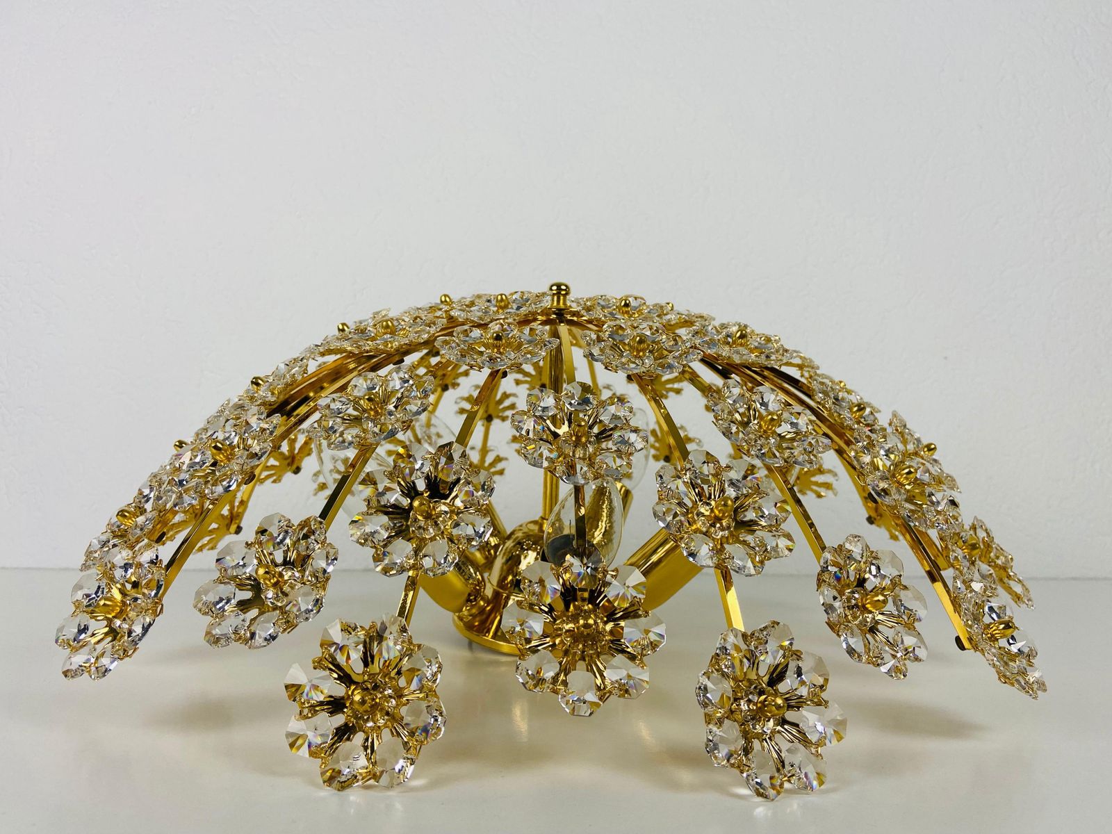 Gilt Brass And Crystal Glass Flush Mount By Palwa, Germany, 1970s photo Lighting