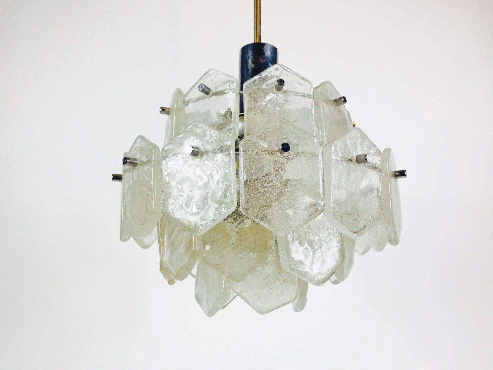 Four Tiered Kalmar Midcentury Ice Glass Chandelier, Circa 1960s photo 1130.0