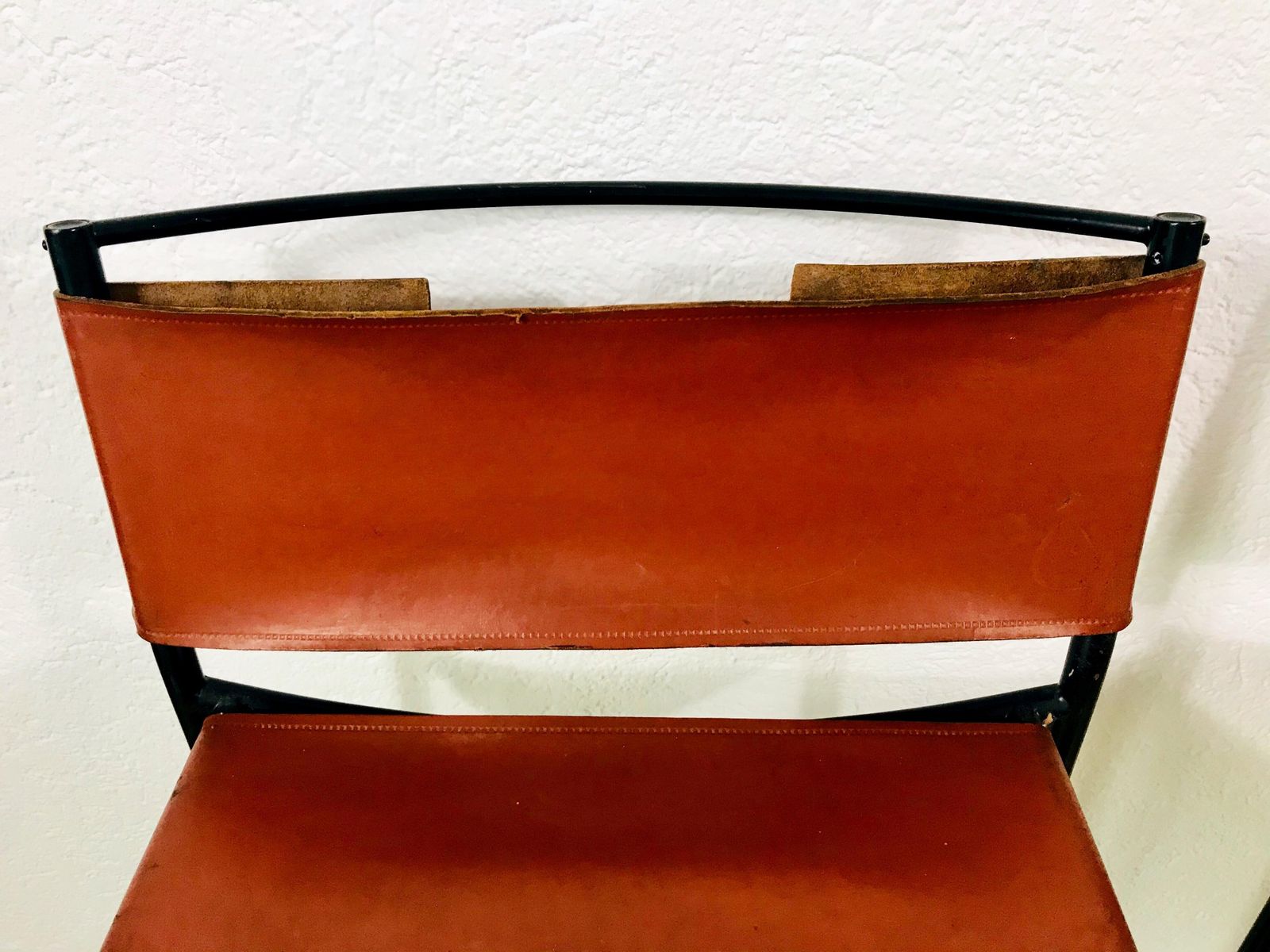 Furniture Pair Of Natural Leather Barstools By G. Belotti For Alias, 1970s, Italy photo