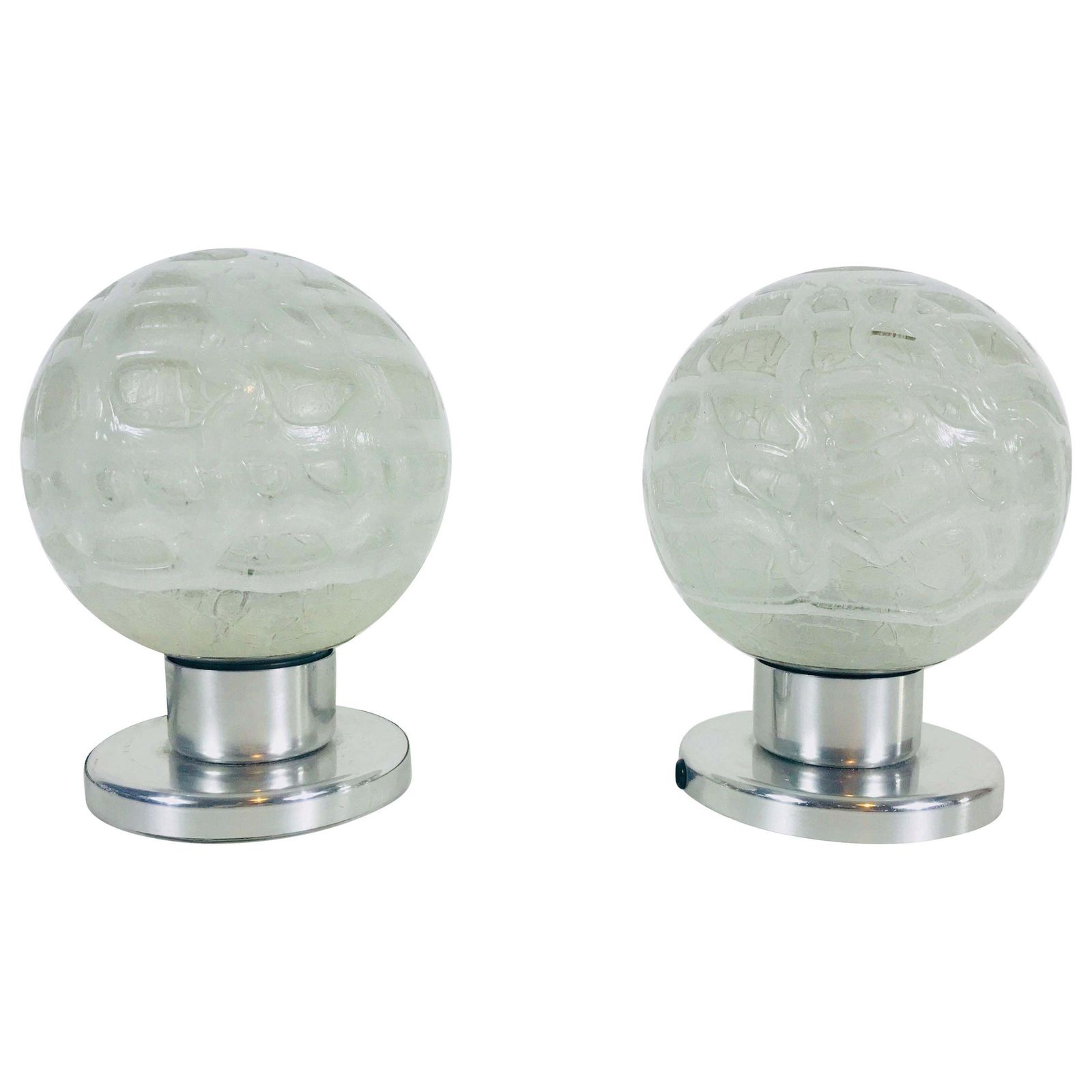 Frosted Iceglass And Chrome Table Lamps By Doria Leuchten, 1970s, Set