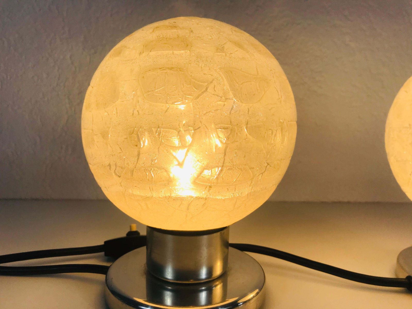 Frosted Iceglass And Chrome Table Lamps By Doria Leuchten, 1970s, Set photo for sale