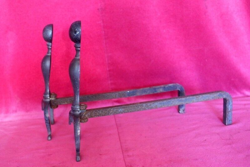 19th C Pair Of French Antique Silver Pewter Fireplace Andirons Fire Dogs photo furniture