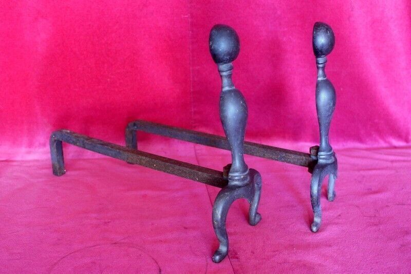 19th C Pair Of French Antique Silver Pewter Fireplace Andirons Fire Dogs photo for sale
