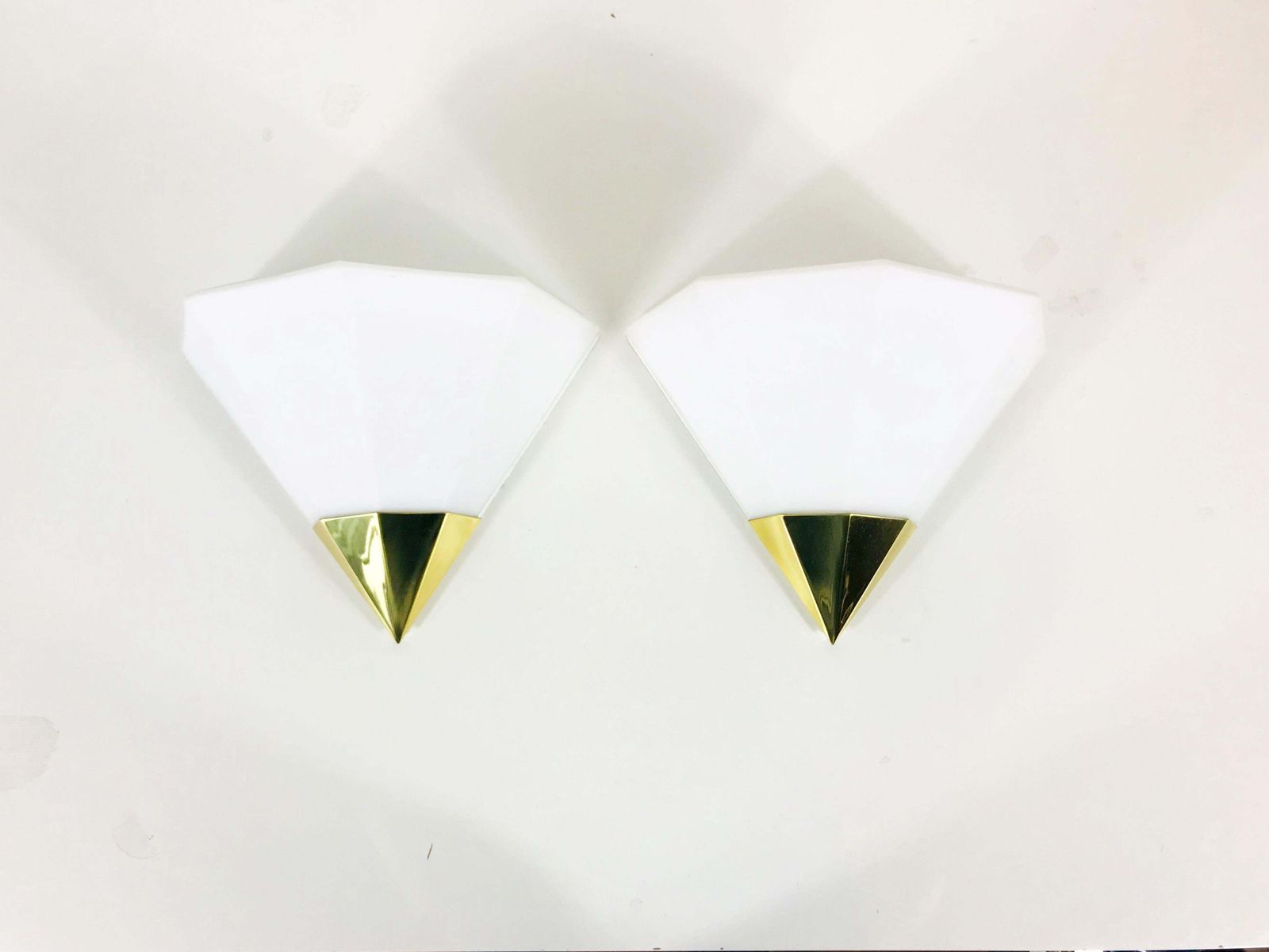 Midcentury Brass And Opaline Glass Wall Lamps By Limburg, Germany, 1970s, Set photo furniture