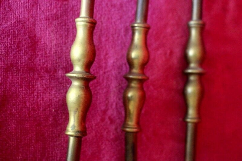 19th C Pair Of Italian Antique Brass Fireplace Companions Golden Solid Brass photo vinterior