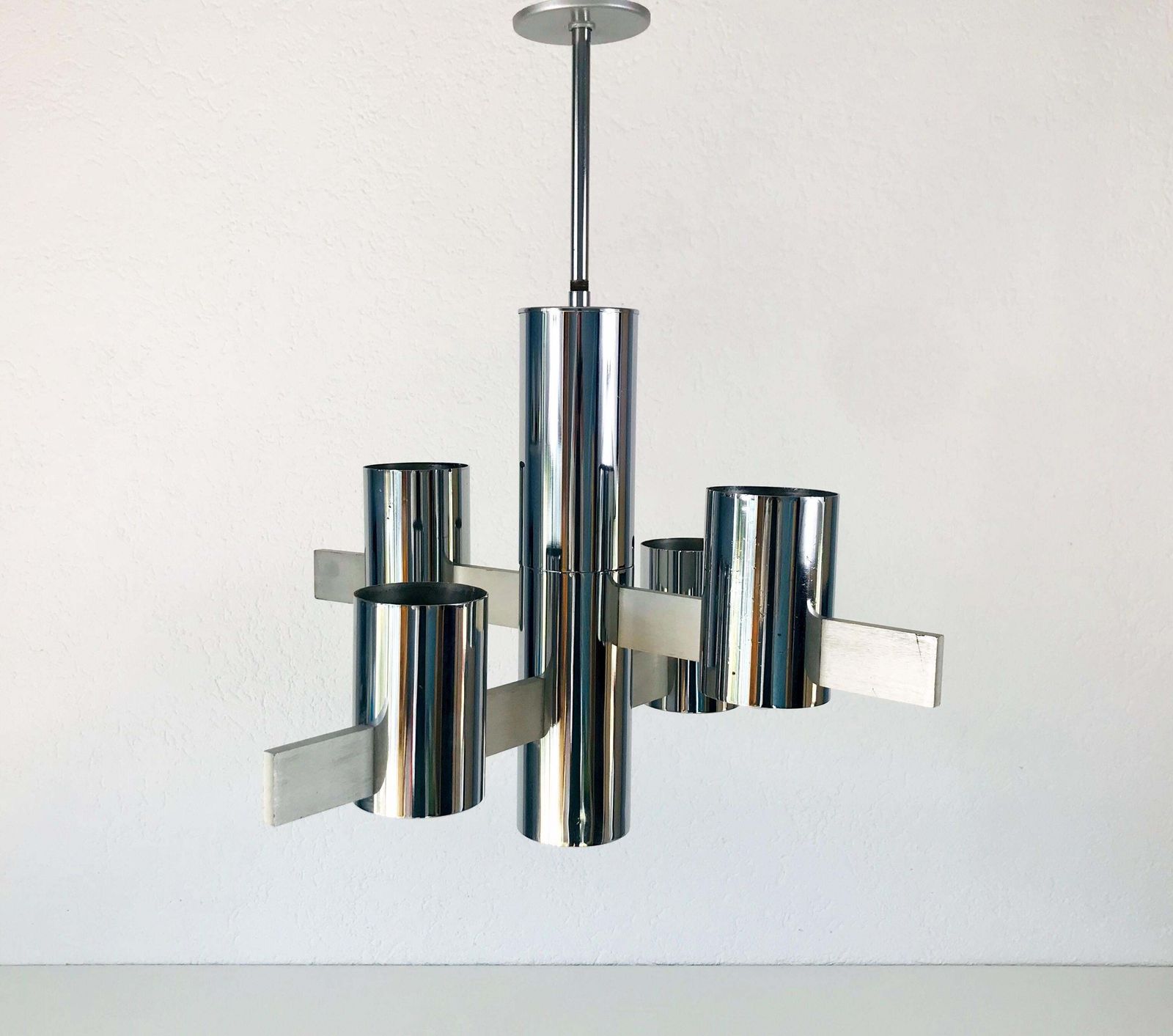 Chrome 4 Arm Chandelier By Gaetano Sciolari, Italy, 1960s photo vinterior