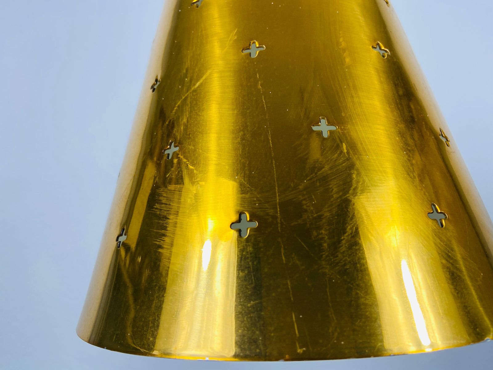 photo for sale Polished Brass Pendant Lamp In The Style Of Paavo Tynell, 1950s