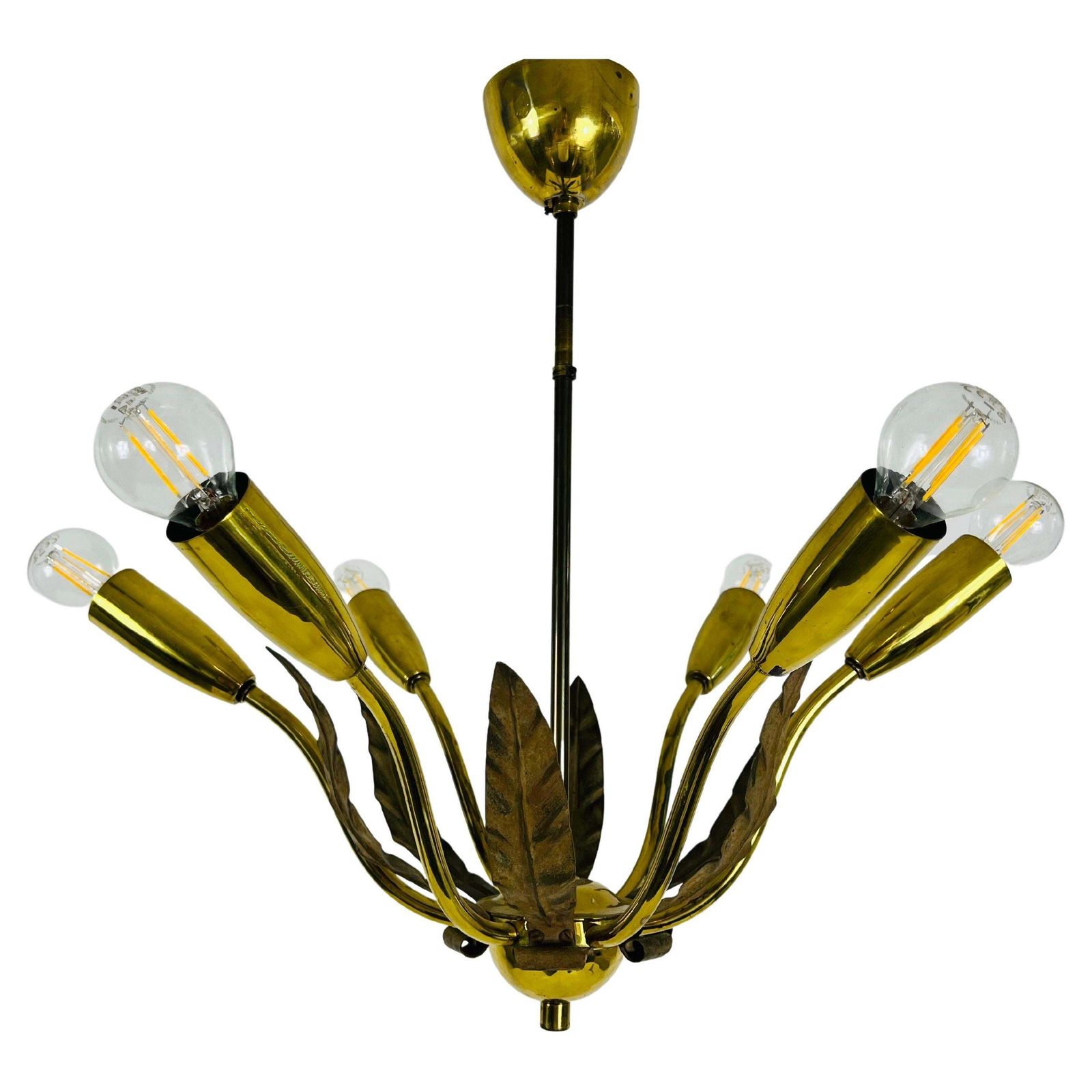 Midcentury Brass 8 Arm Sputnik Chandelier By Vereinigte Werkstätte, 1960s