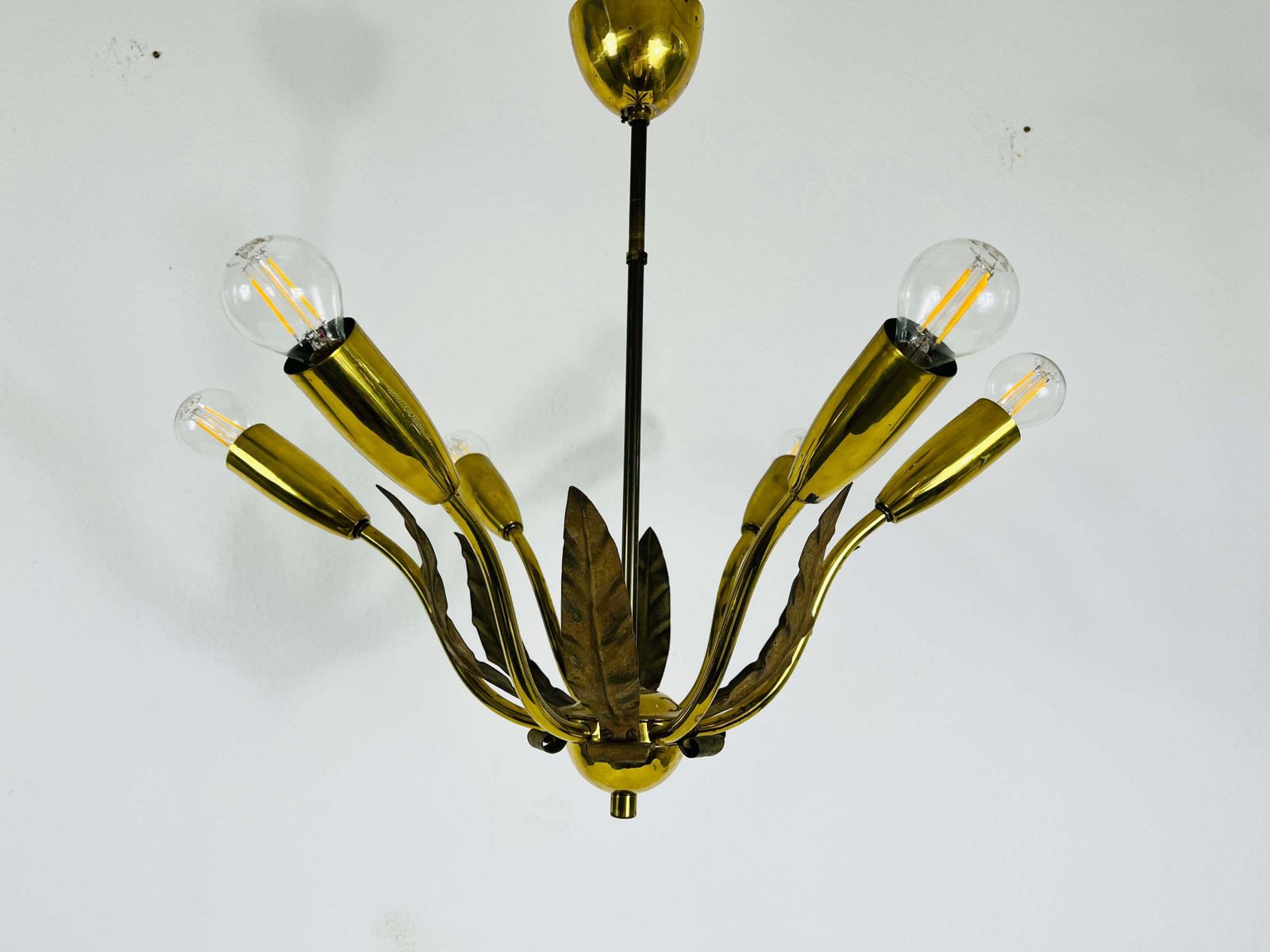 Midcentury Brass 8 Arm Sputnik Chandelier By Vereinigte Werkstätte, 1960s photo furniture
