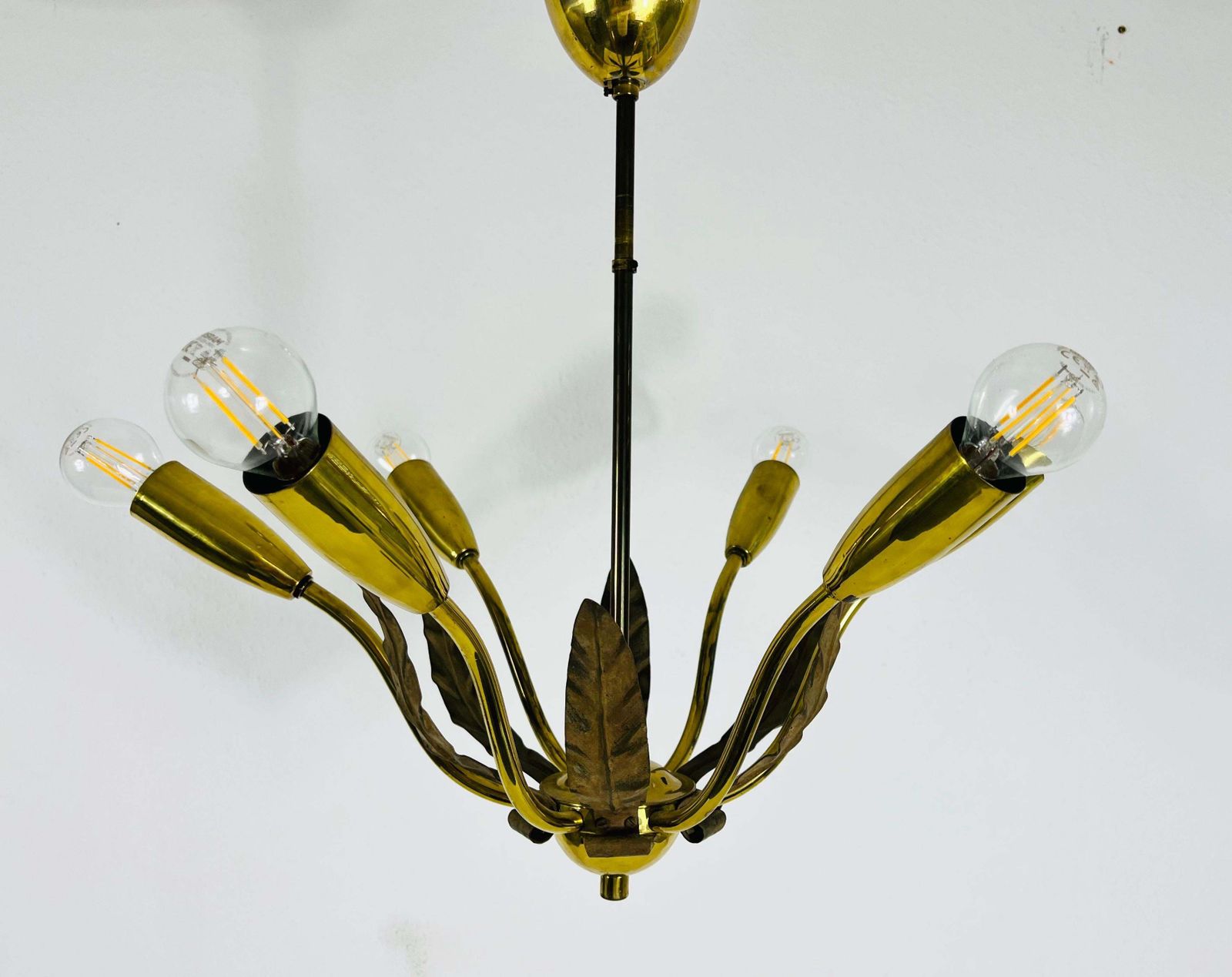 Midcentury Brass 8 Arm Sputnik Chandelier By Vereinigte Werkstätte, 1960s photo for sale