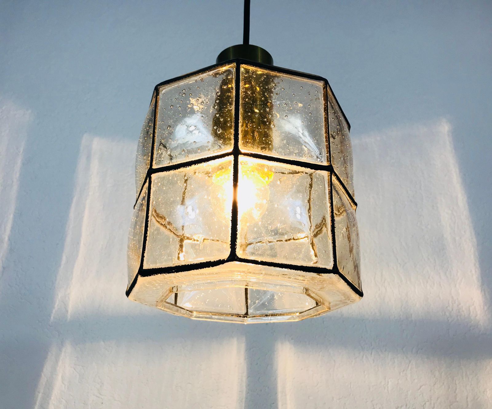 Midcentury Iron And Bubble Glass Pendant Lamp By Glashütte Limburg, 1960s photo vinterior