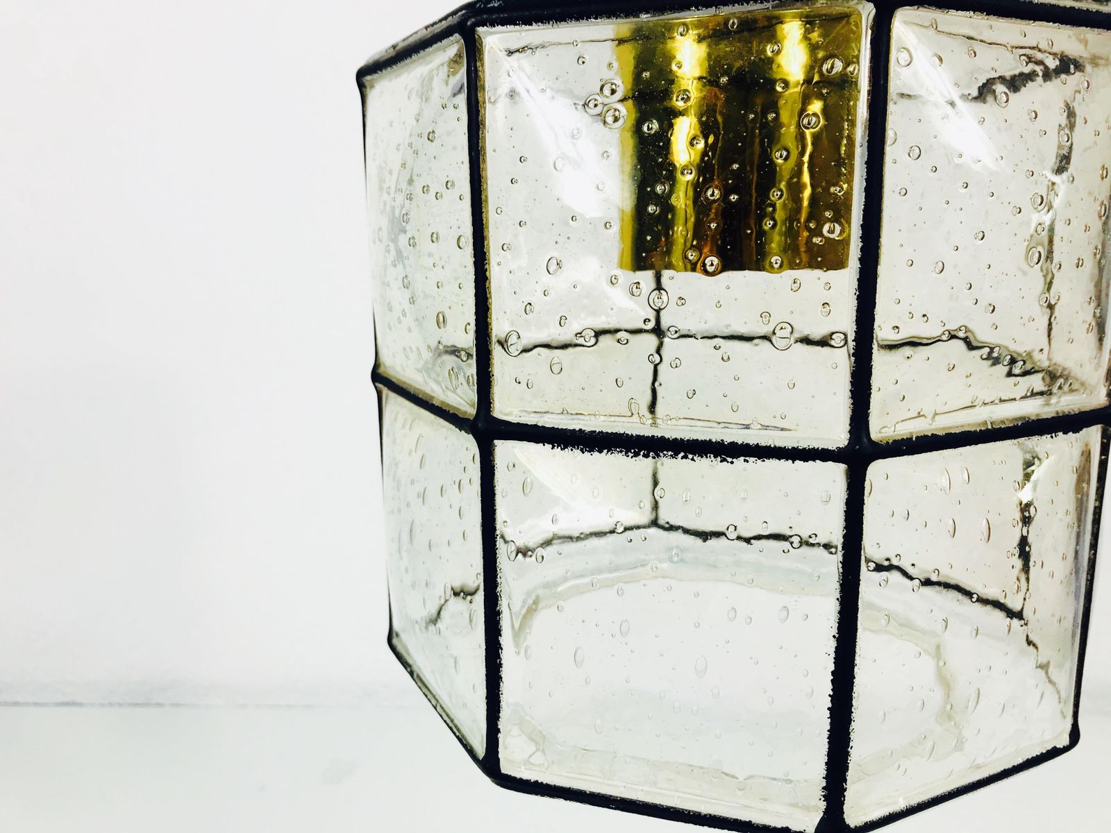 Midcentury Iron And Bubble Glass Pendant Lamp By Glashütte Limburg, 1960s photo buy
