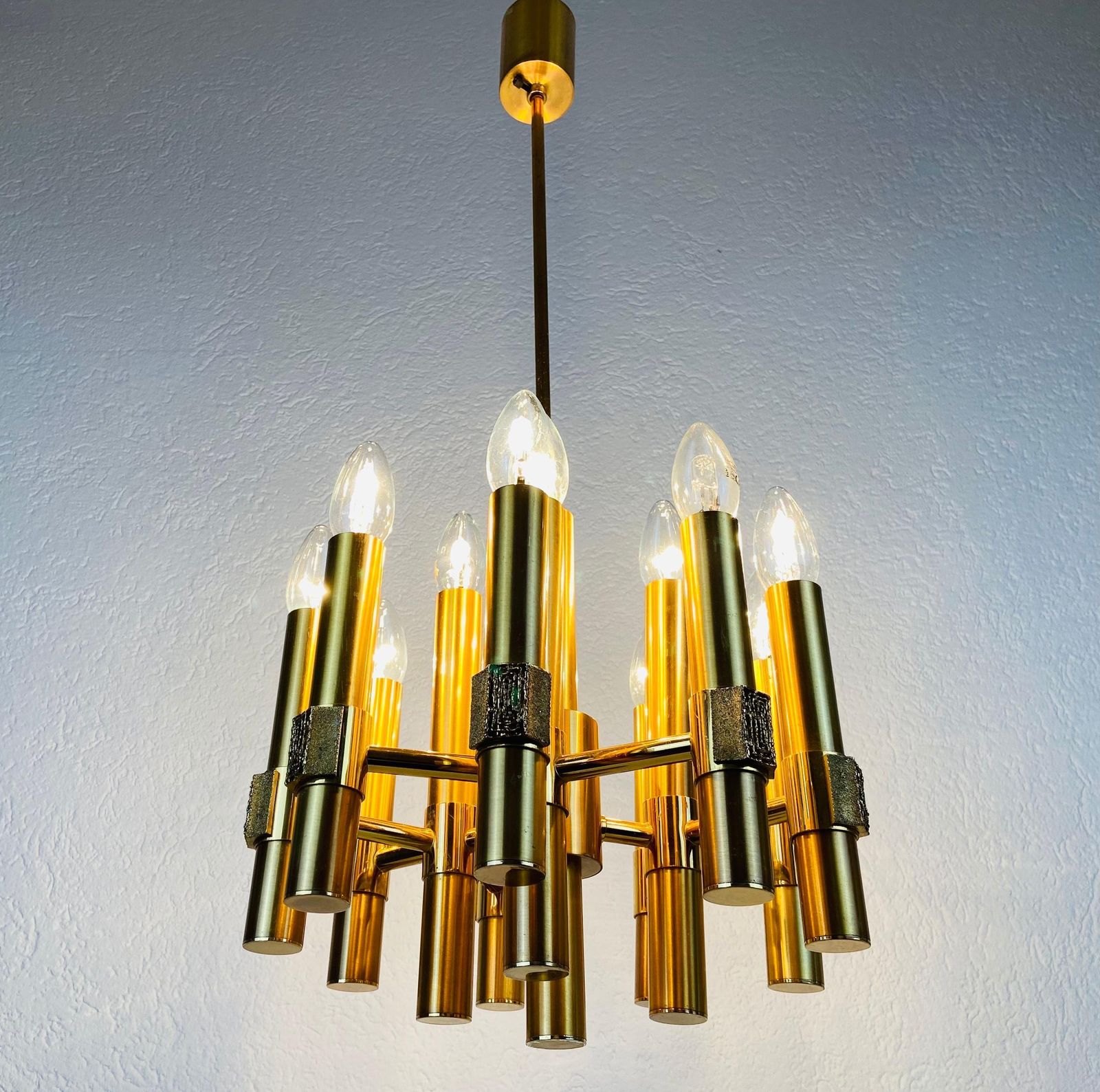 Brass 12 Arm Chandelier By Angelo Brotto For Esperiai, Italy, 1960s photo furniture