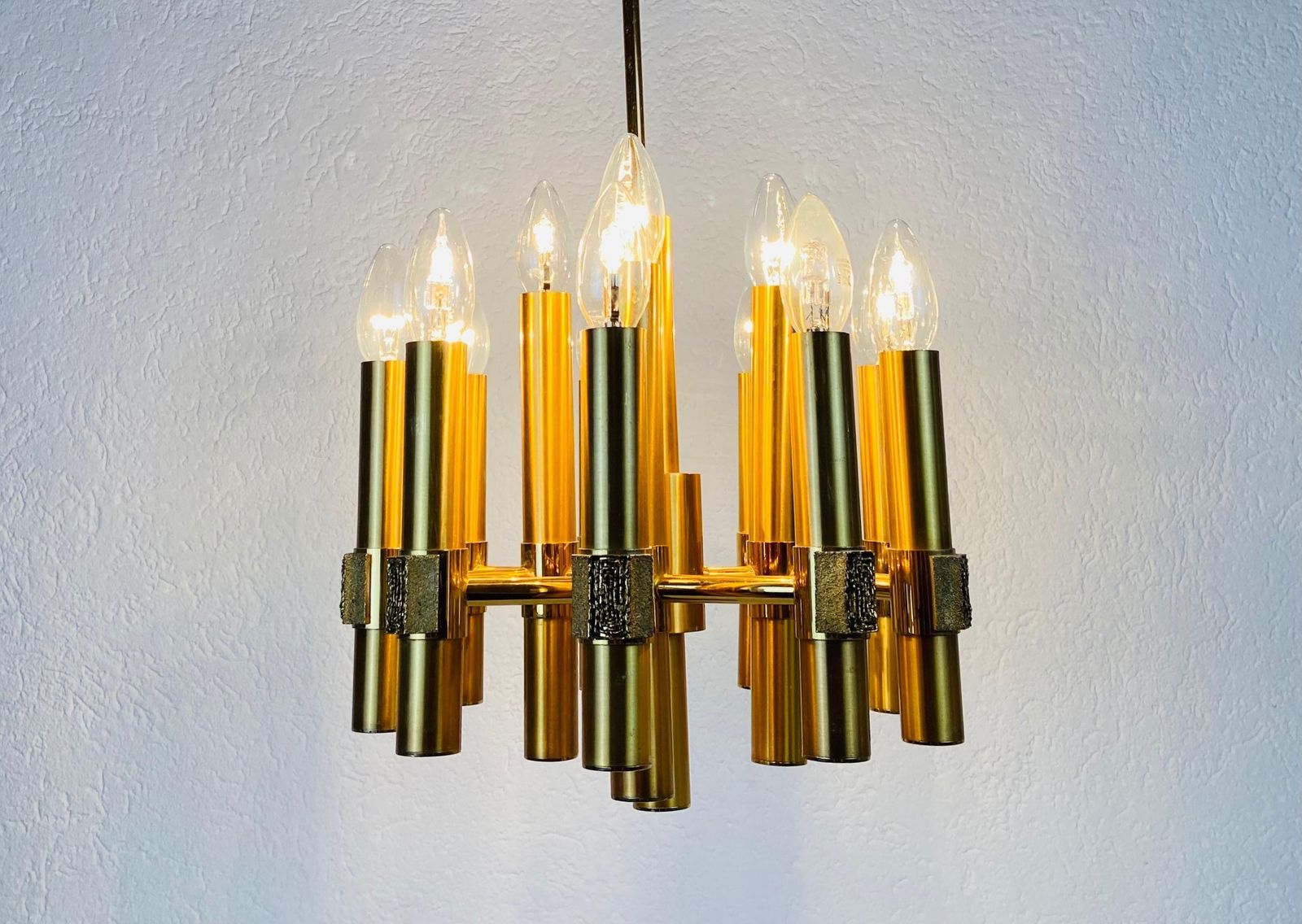 Brass 12 Arm Chandelier By Angelo Brotto For Esperiai, Italy, 1960s photo vinterior