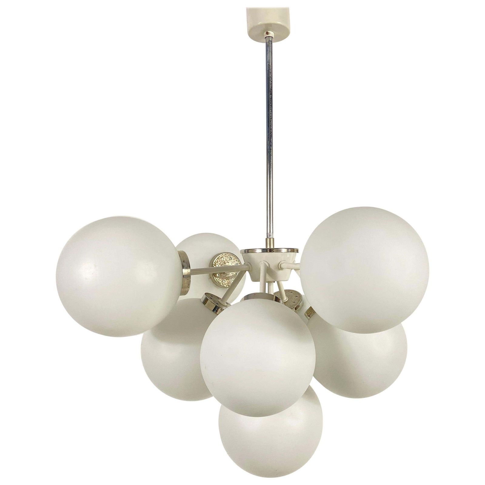 Large Kaiser Midcentury White 9 Arm Space Age Chandelier, 1960s, Germany