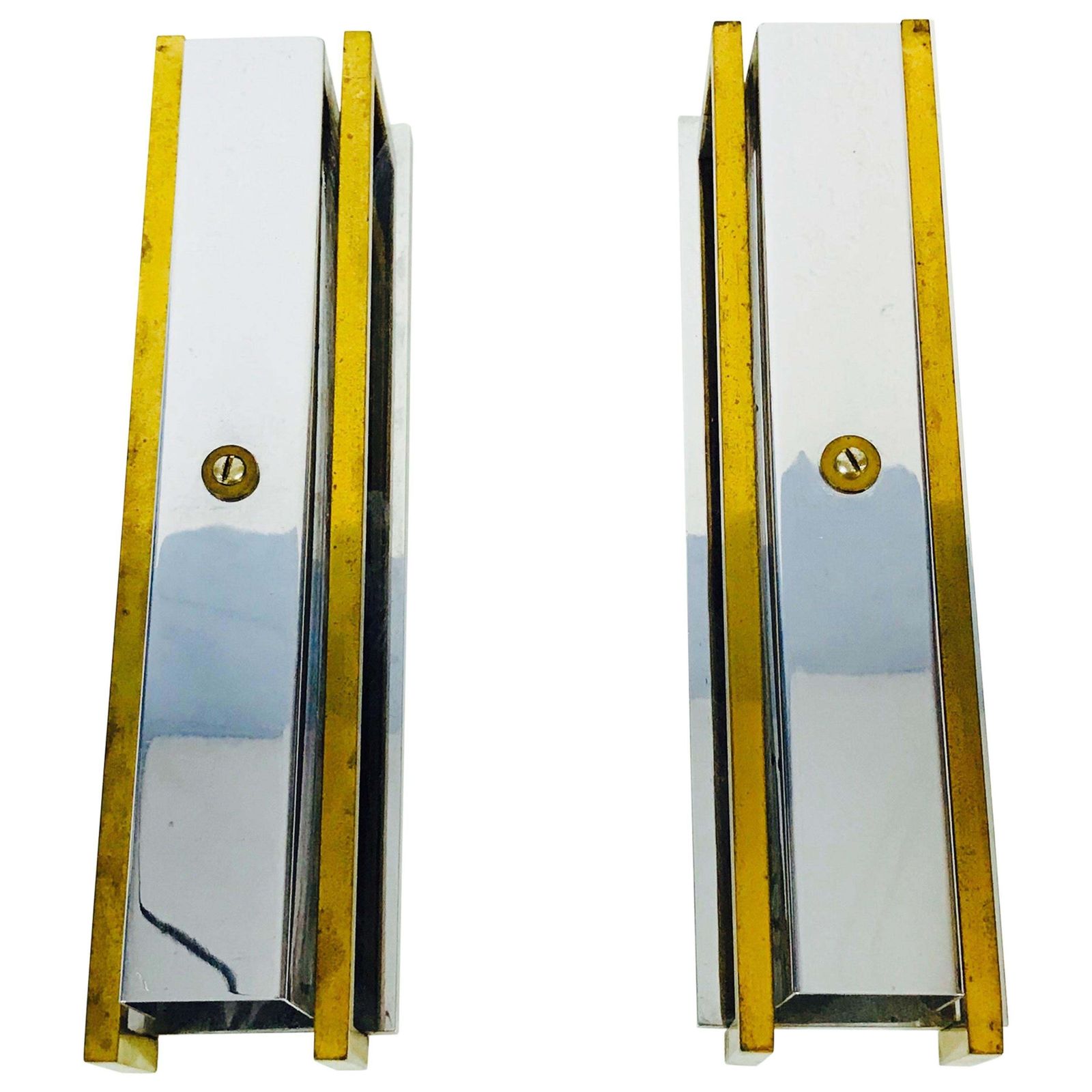 Pair Of French Brass And Aluminium Art Deco Sconces, France, 1940s
