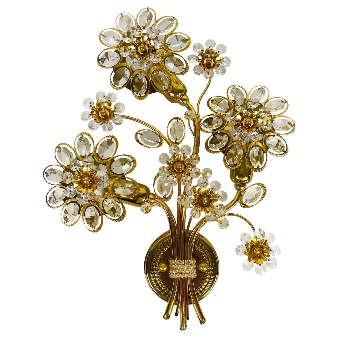 Extraordinary Floral Crystal Glass Sconce By Palwa, Germany, 1960s