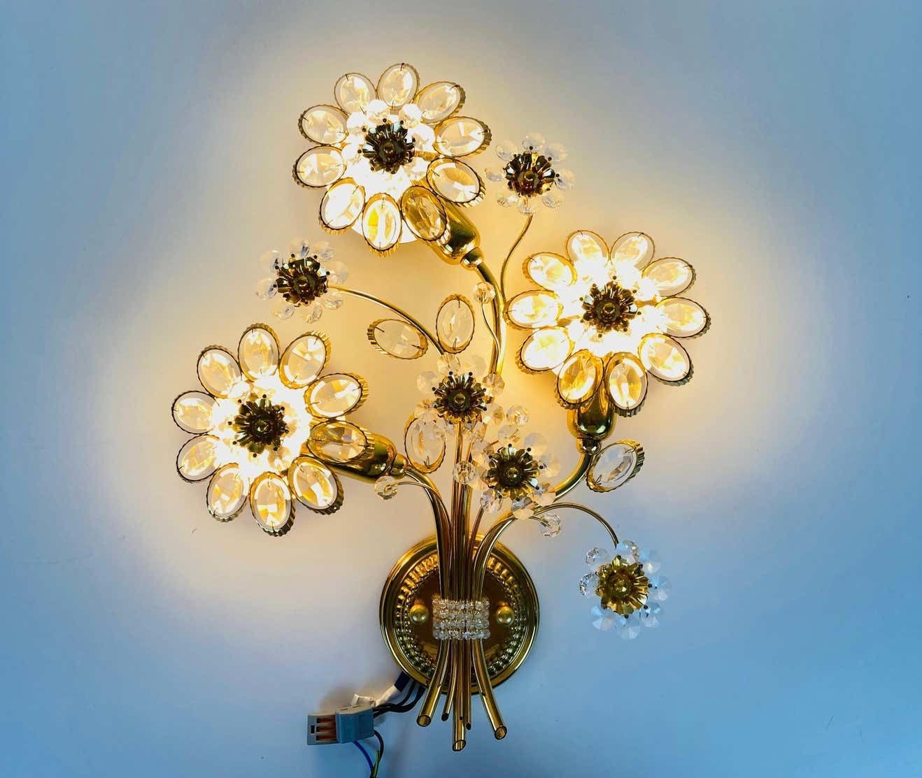photo furniture Extraordinary Floral Crystal Glass Sconce By Palwa, Germany, 1960s