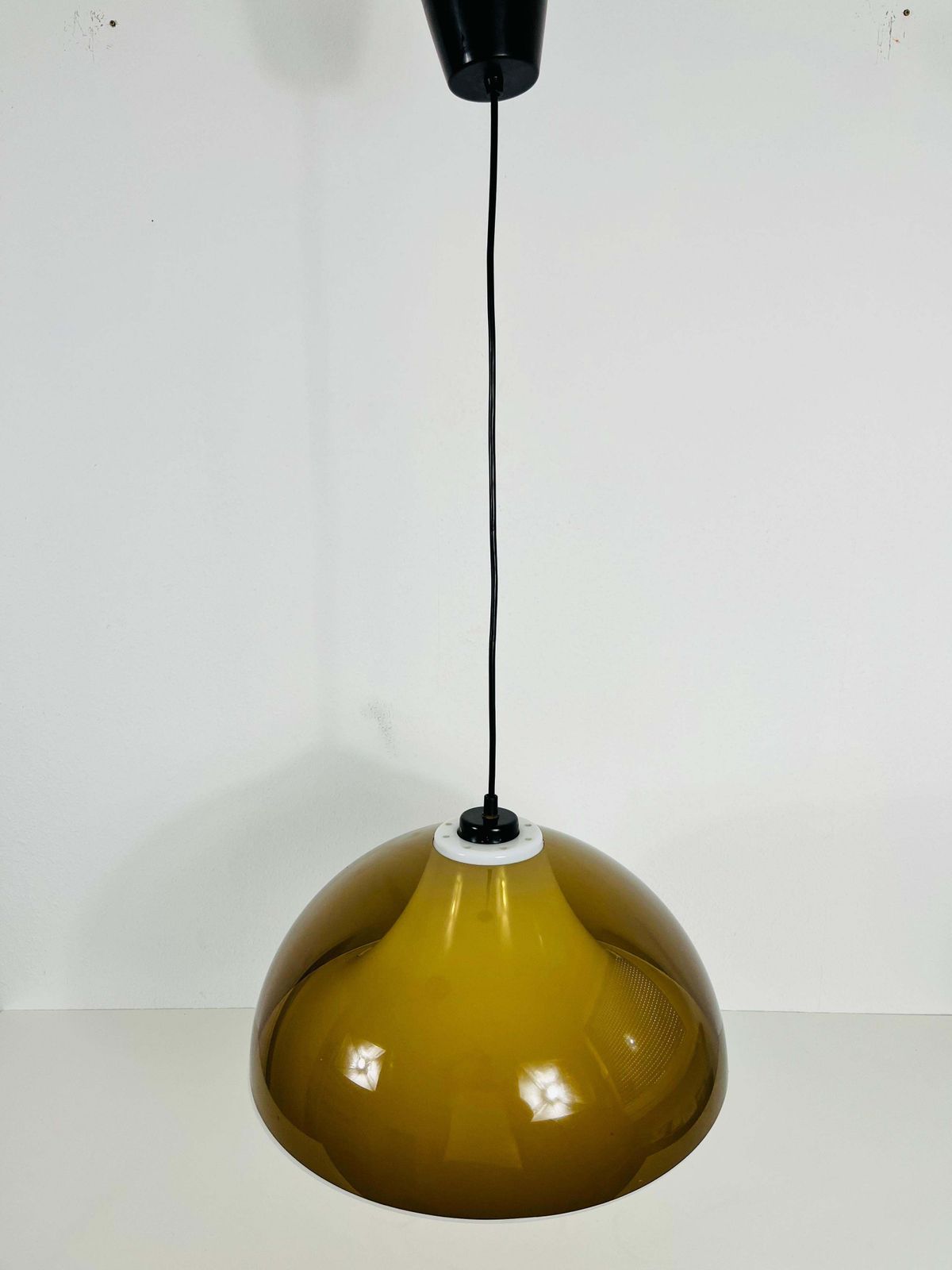Brown And White Acrylic Glass Pendant Lamp In The Style Temde, 1970s photo for sale