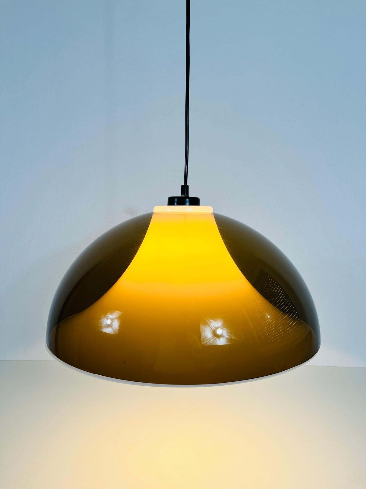photo furniture Brown And White Acrylic Glass Pendant Lamp In The Style Temde, 1970s