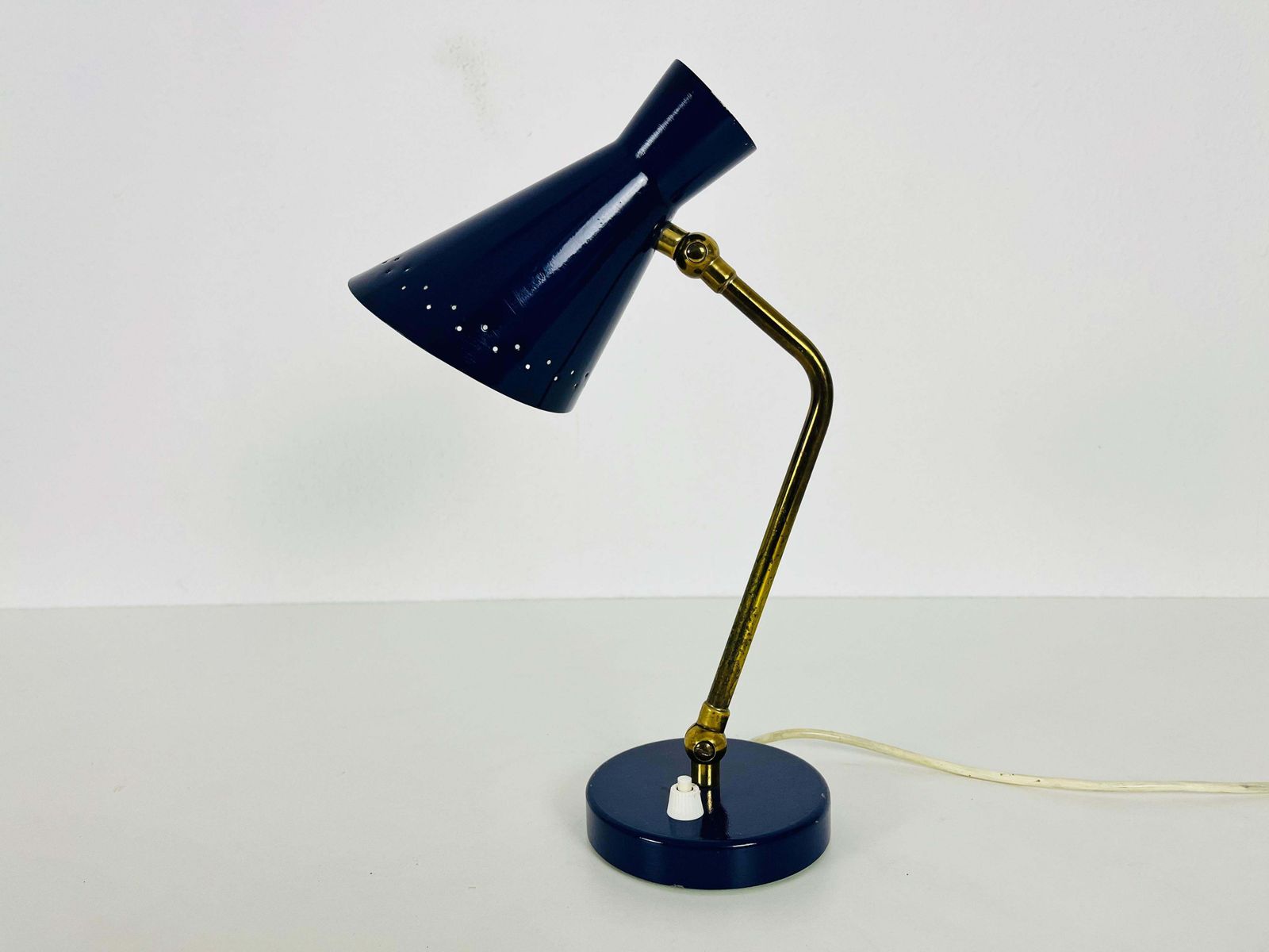 Italian Stilnovo Blue And Brass Table Lamp, 1960s, Italy photo for sale