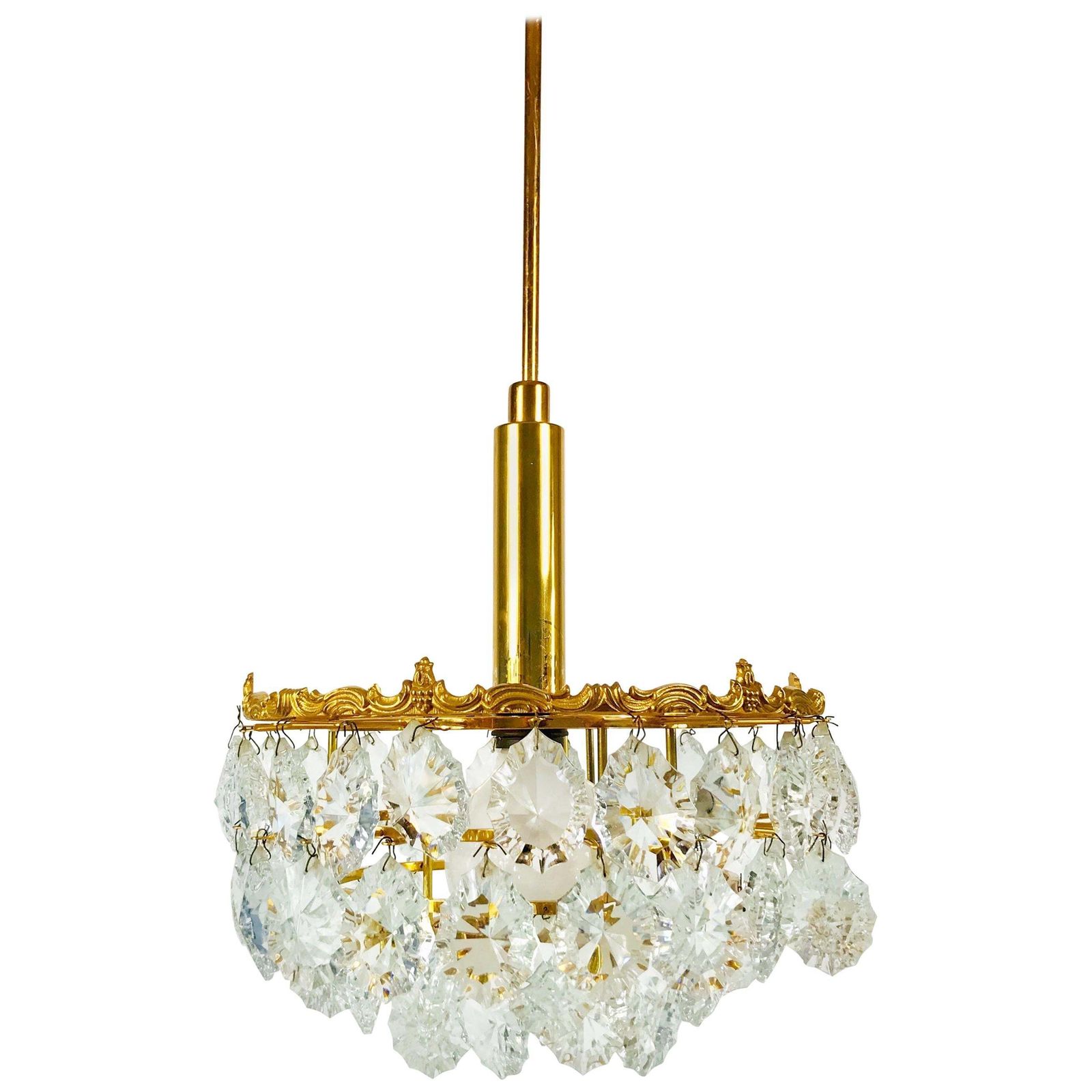 Gilt Brass And Crystal Glass 4 Tier Chandelier By Palwa, Germany, 1970s