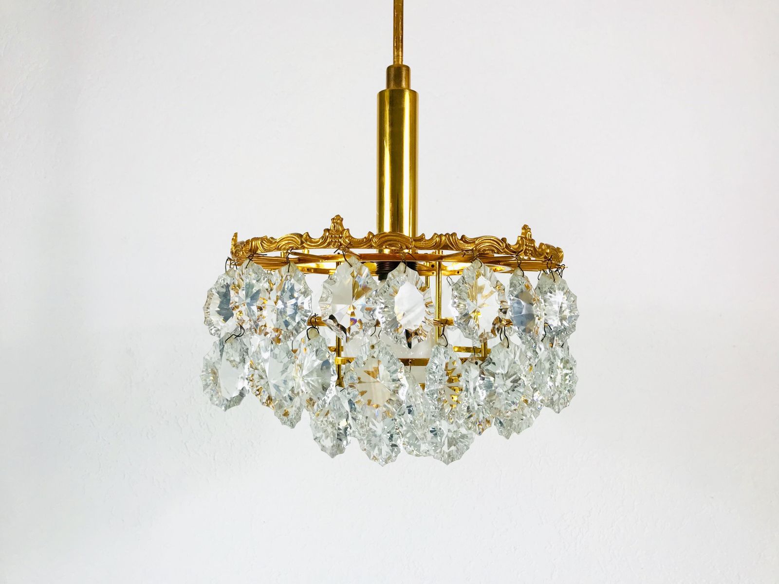 Gilt Brass And Crystal Glass 4 Tier Chandelier By Palwa, Germany, 1970s photo buy