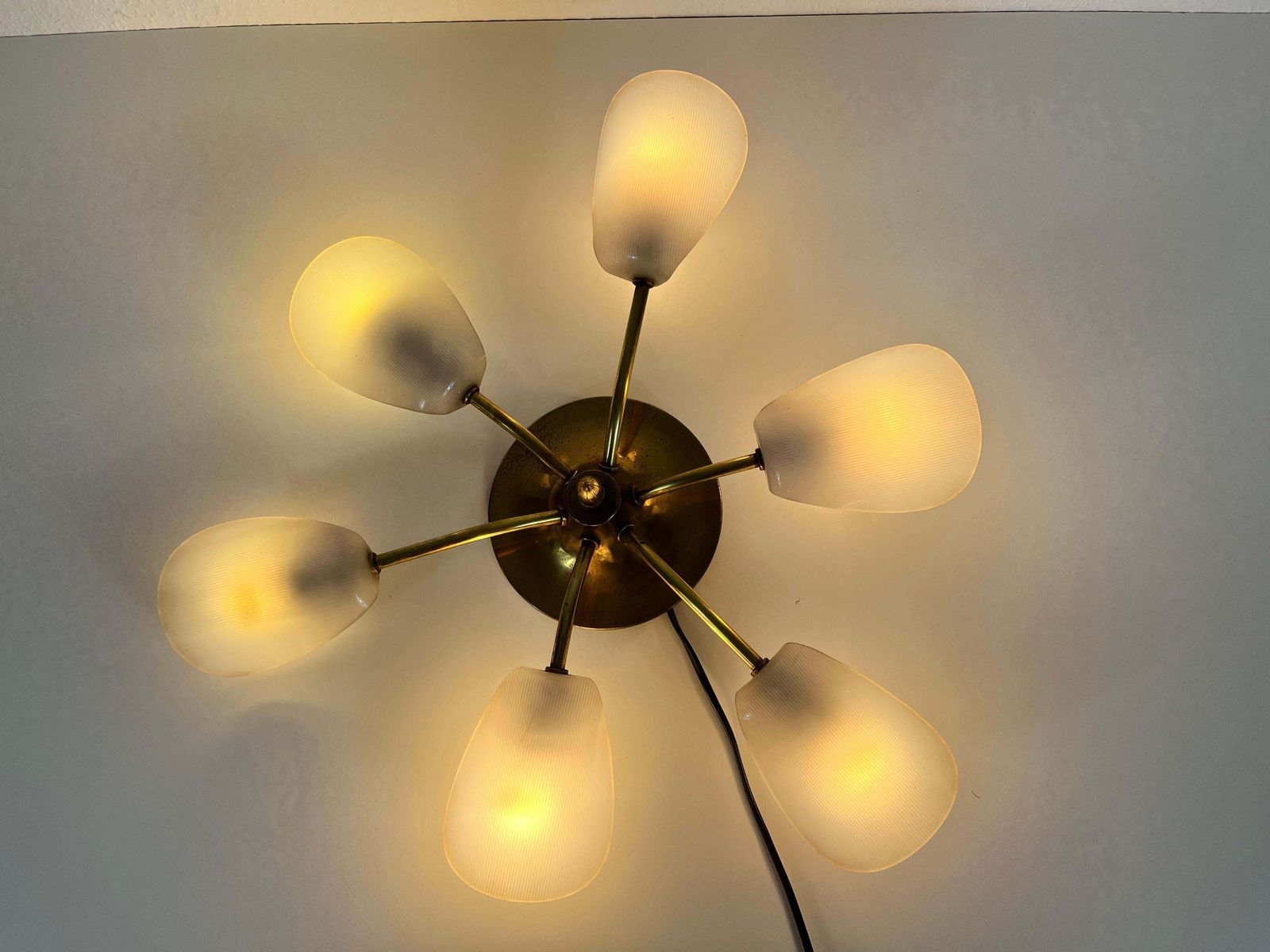 1127.0 Italian Midcentury Brass 5 Arm Sputnik Chandelier, 1950s photo
