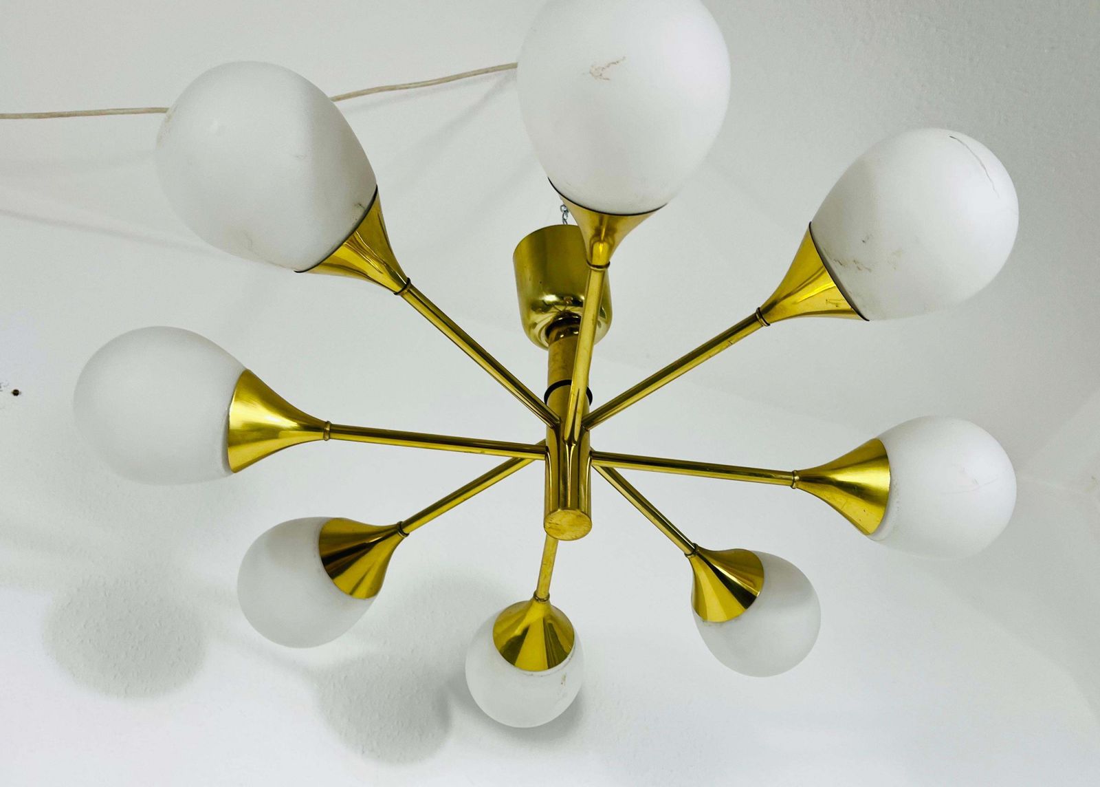 Exceptional Mid Century Modern Brass Kaiser 6 Arm Space Age Chandelier, 1960s photo Lighting