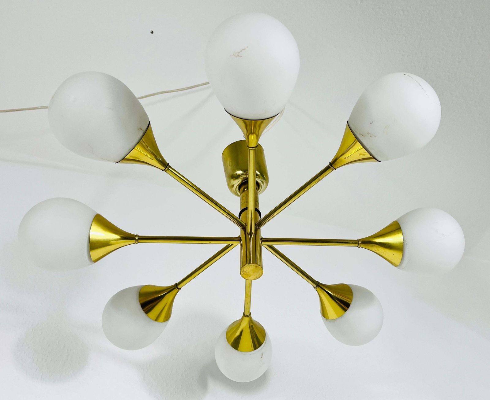 Exceptional Mid Century Modern Brass Kaiser 6 Arm Space Age Chandelier, 1960s photo 1753.0