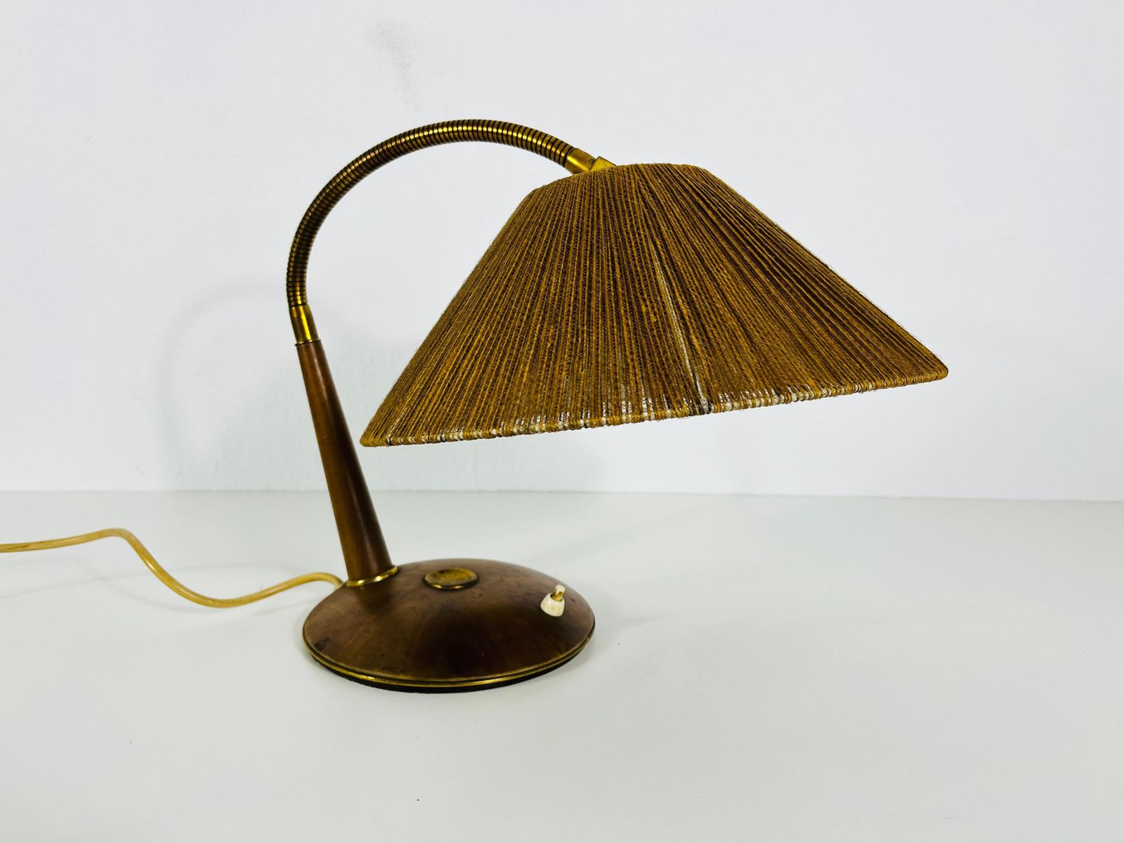 Midcentury Teak And Rattan Table Lamp By Temde, Circa 1970 photo Lighting
