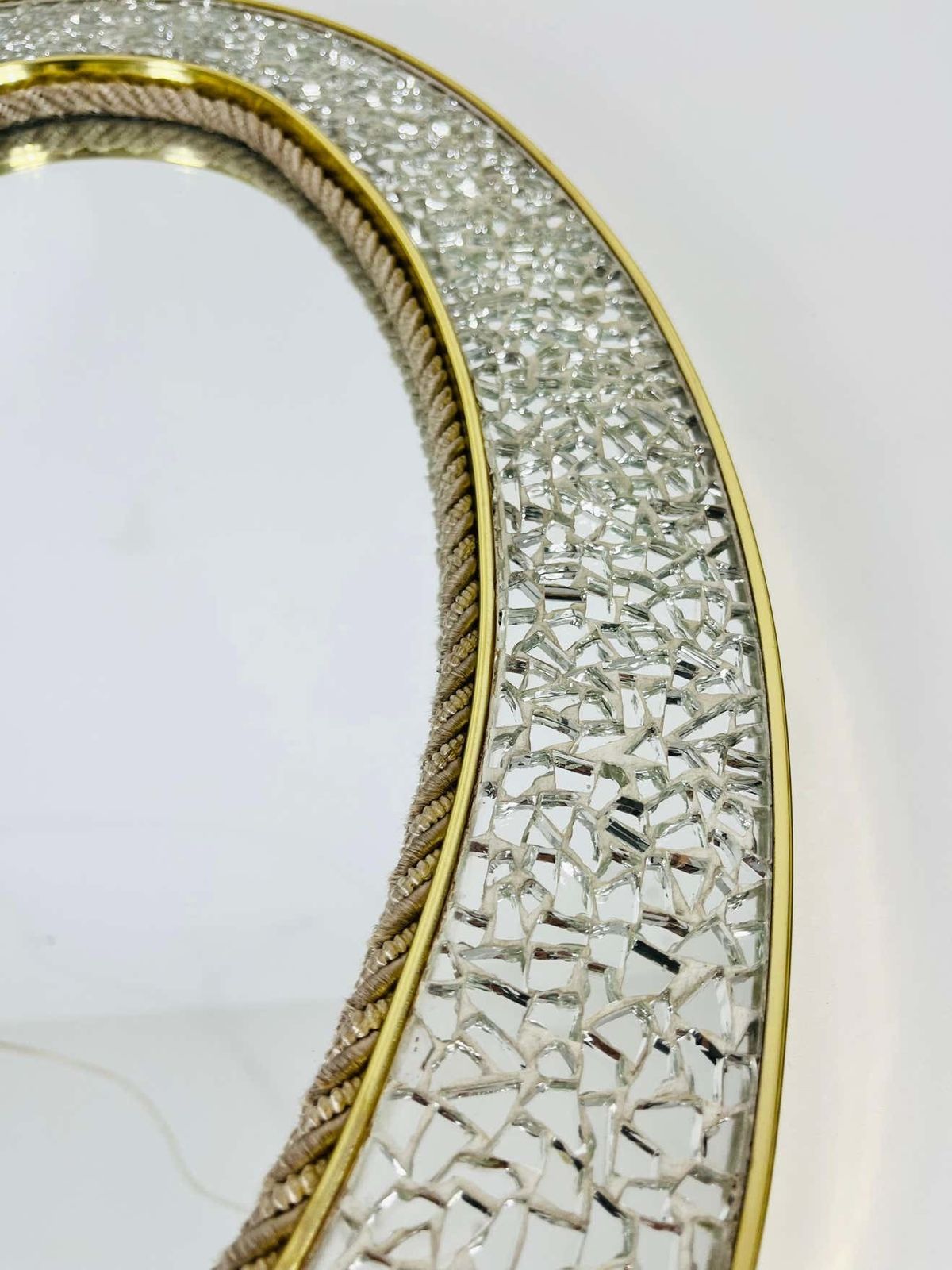 Italian Brass Framed Mosaic Wall Mirror, 1960s, Italy photo vinterior