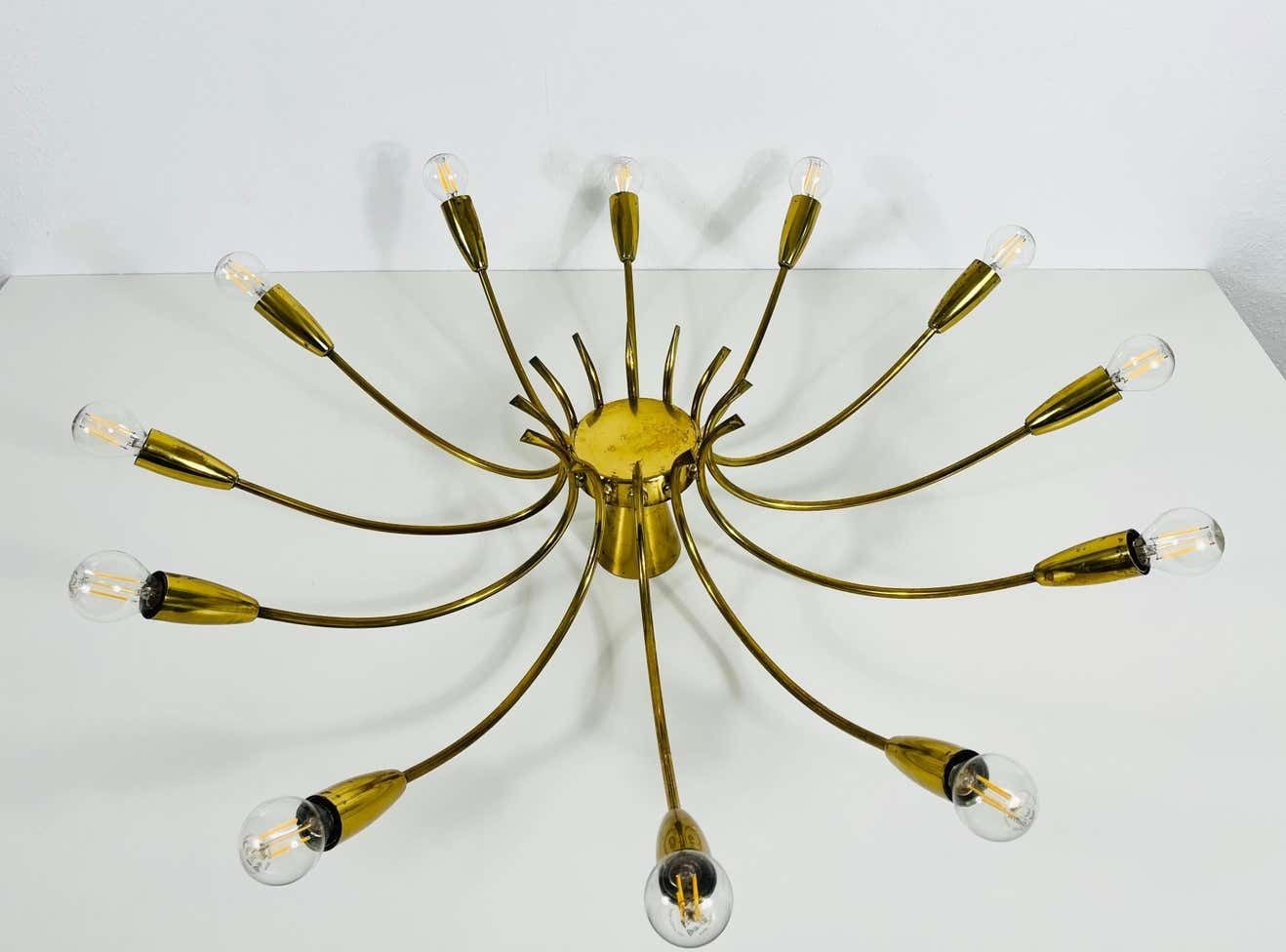 1 Of 2 Brass 12 Arm Sputnik Chandelier Arredoluce Attributed, 1950s photo furniture