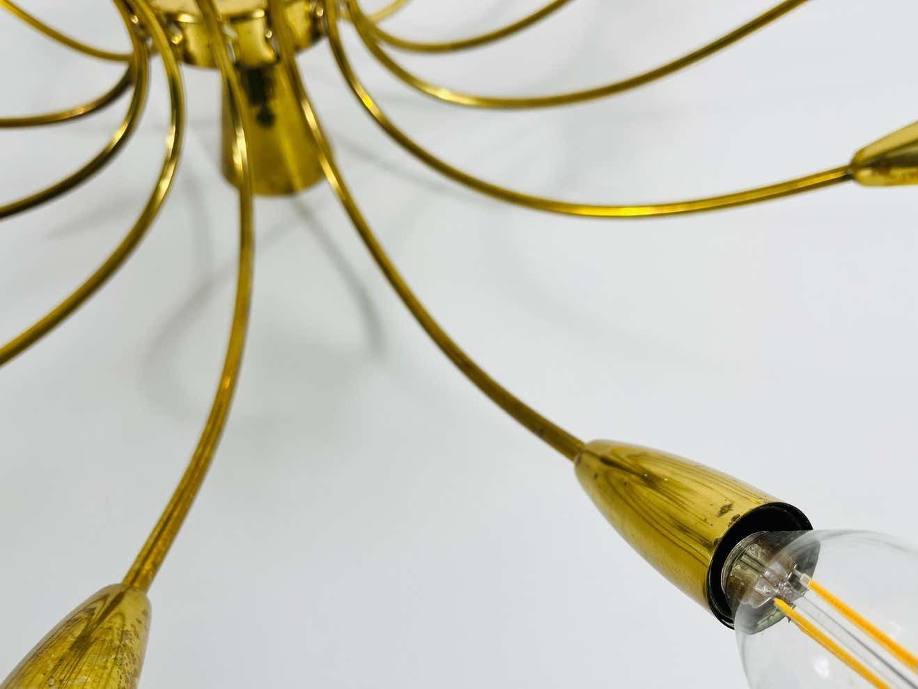 photo for sale 1 Of 2 Brass 12 Arm Sputnik Chandelier Arredoluce Attributed, 1950s