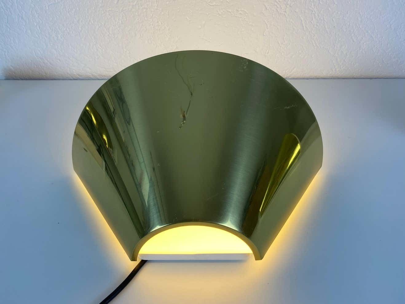 Lighting Pair Of Modernist Brass And Opaline Glass Wall Lamps By Limburg, Germany, 1980s photo