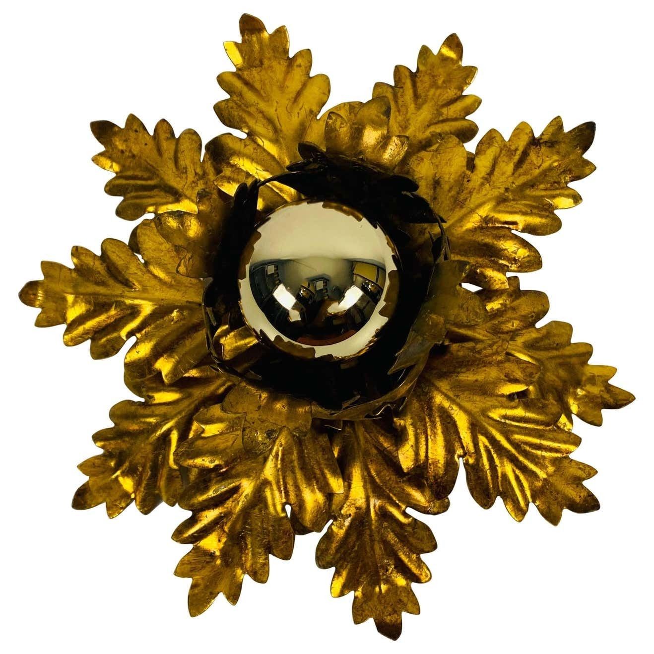 Golden Florentine Flower Shape Flushmount By Banci, Italy, 1970s