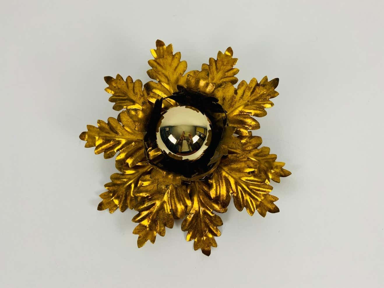 Golden Florentine Flower Shape Flushmount By Banci, Italy, 1970s photo furniture