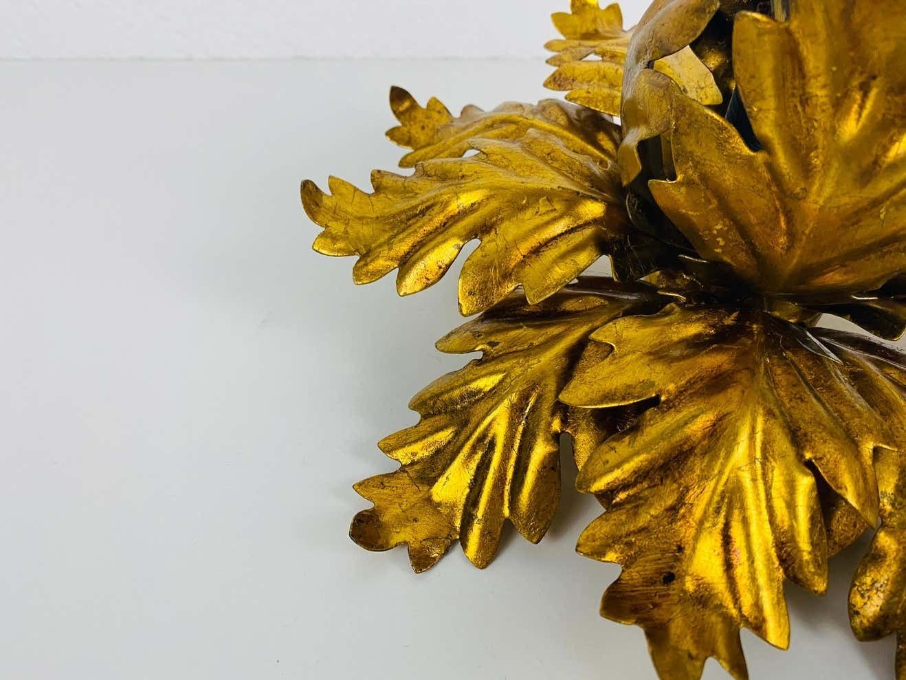Golden Florentine Flower Shape Flushmount By Banci, Italy, 1970s photo for sale