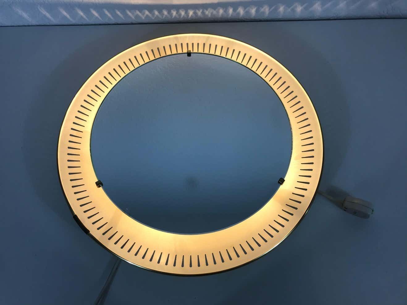 Rare Midcentury Metal Illuminated Mirror By Hillebrand, Germany, 1950s photo furniture