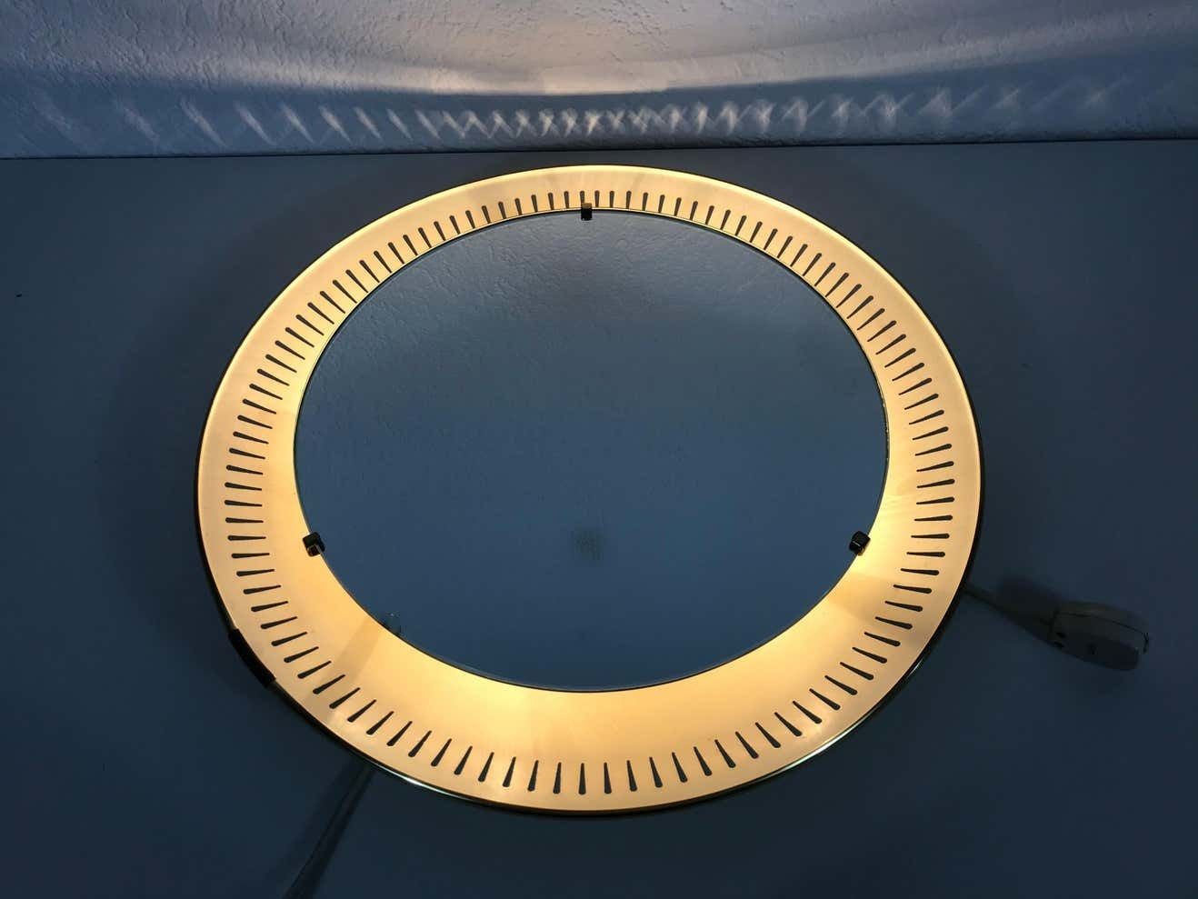Rare Midcentury Metal Illuminated Mirror By Hillebrand, Germany, 1950s photo for sale