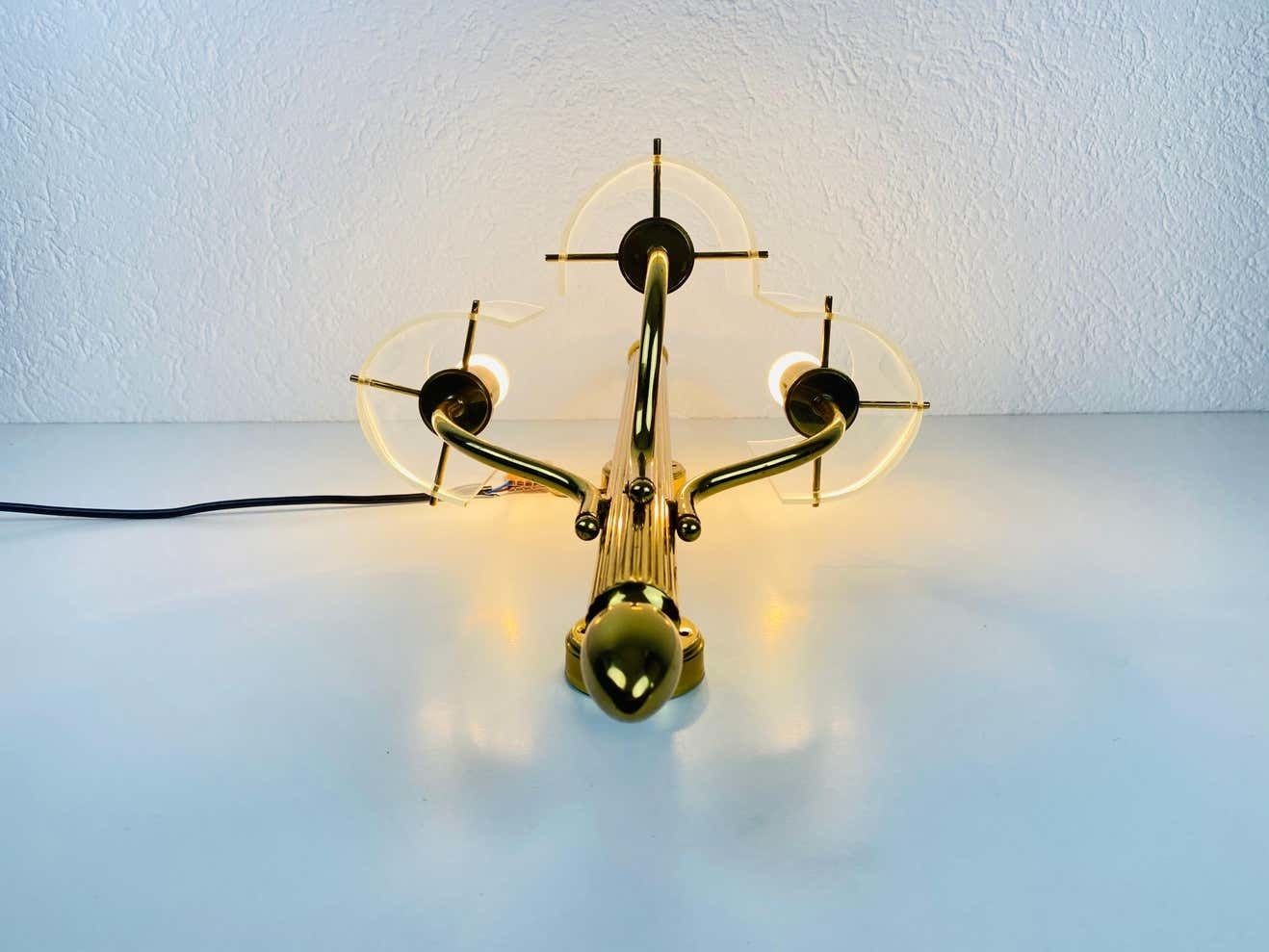 photo buy Huge Pair Of Mid Century Modern Brass And Perspex Cinema Wall Lamps, 1950s